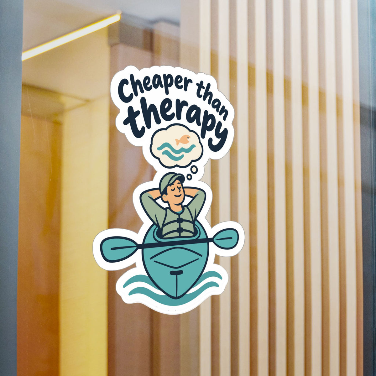 Kayak Sticker Cheaper than Therapy - Funny Kayaking and Rowing Decals for Laptops and Water Bottles, Kayaker Gift