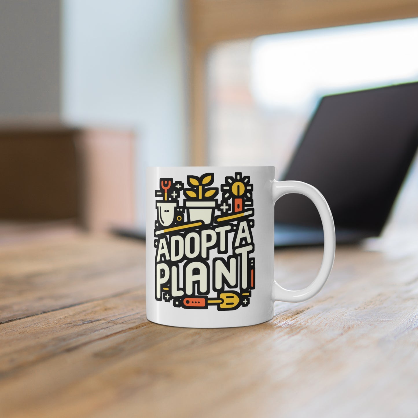 Adopt a Plant - Gardening Mug for Coffee 11oz. Gardening Cup, White ceramic, Landscaper Mug, Lawn-mower Tea Cup - Gardening Gift