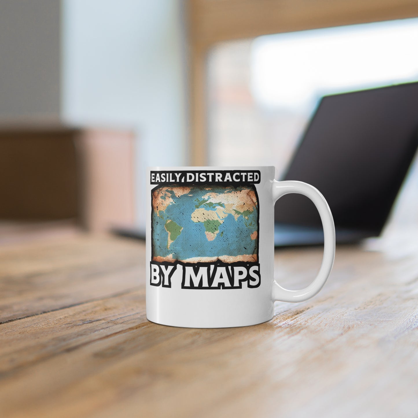 Easily Distracted By Maps - Geography Mug for Coffee 11oz. Geography Cup, White ceramic, Geology Mug, Prehistoric Tea Cup - Geography Gift