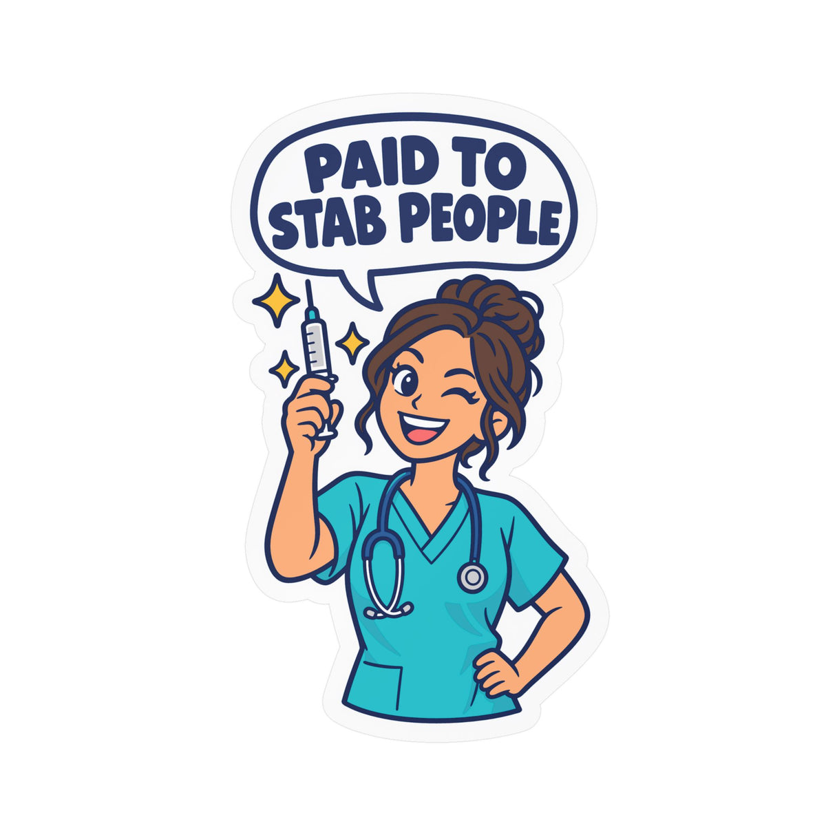 Nurse Sticker – “Paid to Stab People” Funny Nursing Student Vinyl Decals for Laptop, Water Bottle