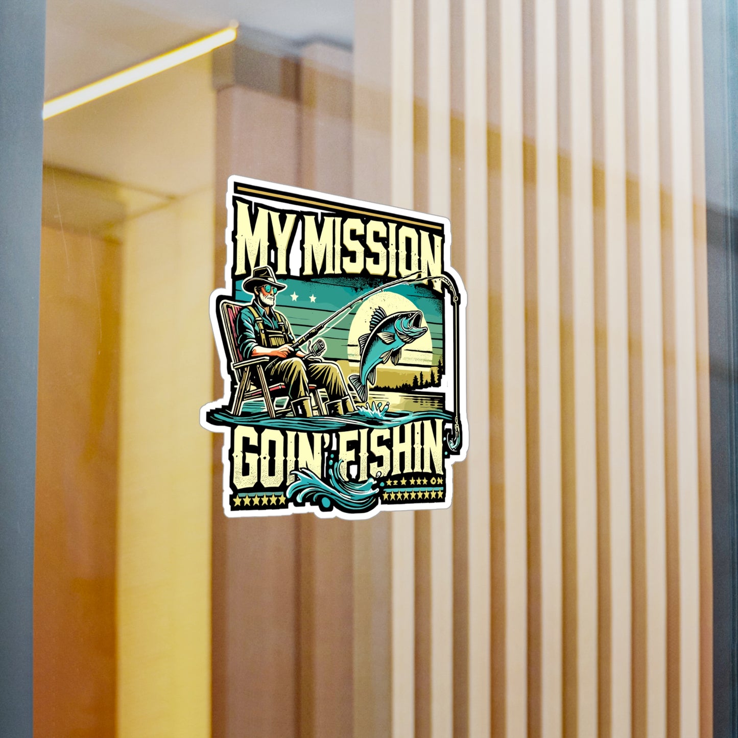 My Mission Is Goin' Fishin' - Fishing Sticker for Laptop Sticker. Water Bottle Sticker, Vinyl Angling Decal - Fishing Gift