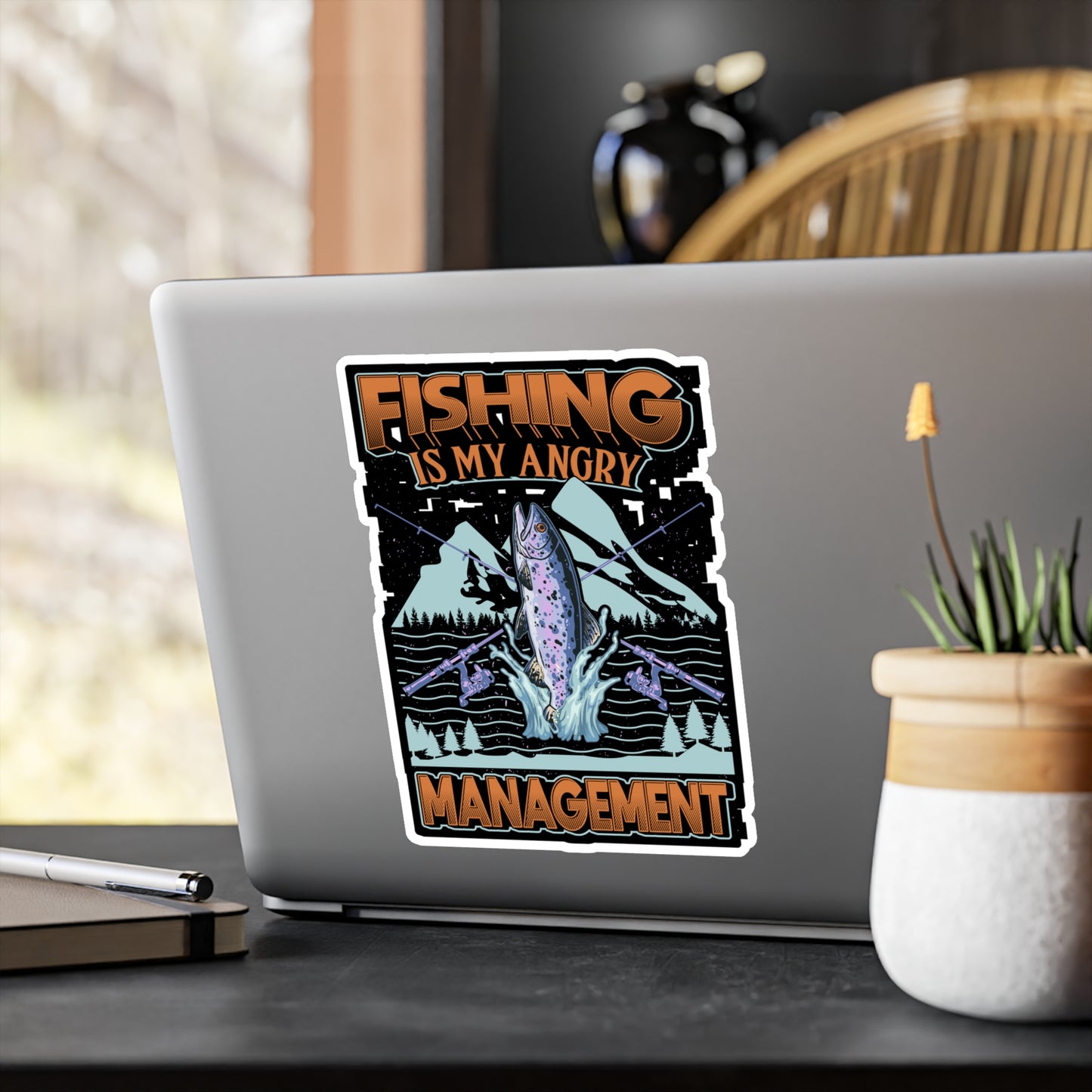 Fishing is my angry Management - Fish Sticker for Laptop Sticker. Water Bottle Sticker, Vinyl Fishing Decal - Fish Gift