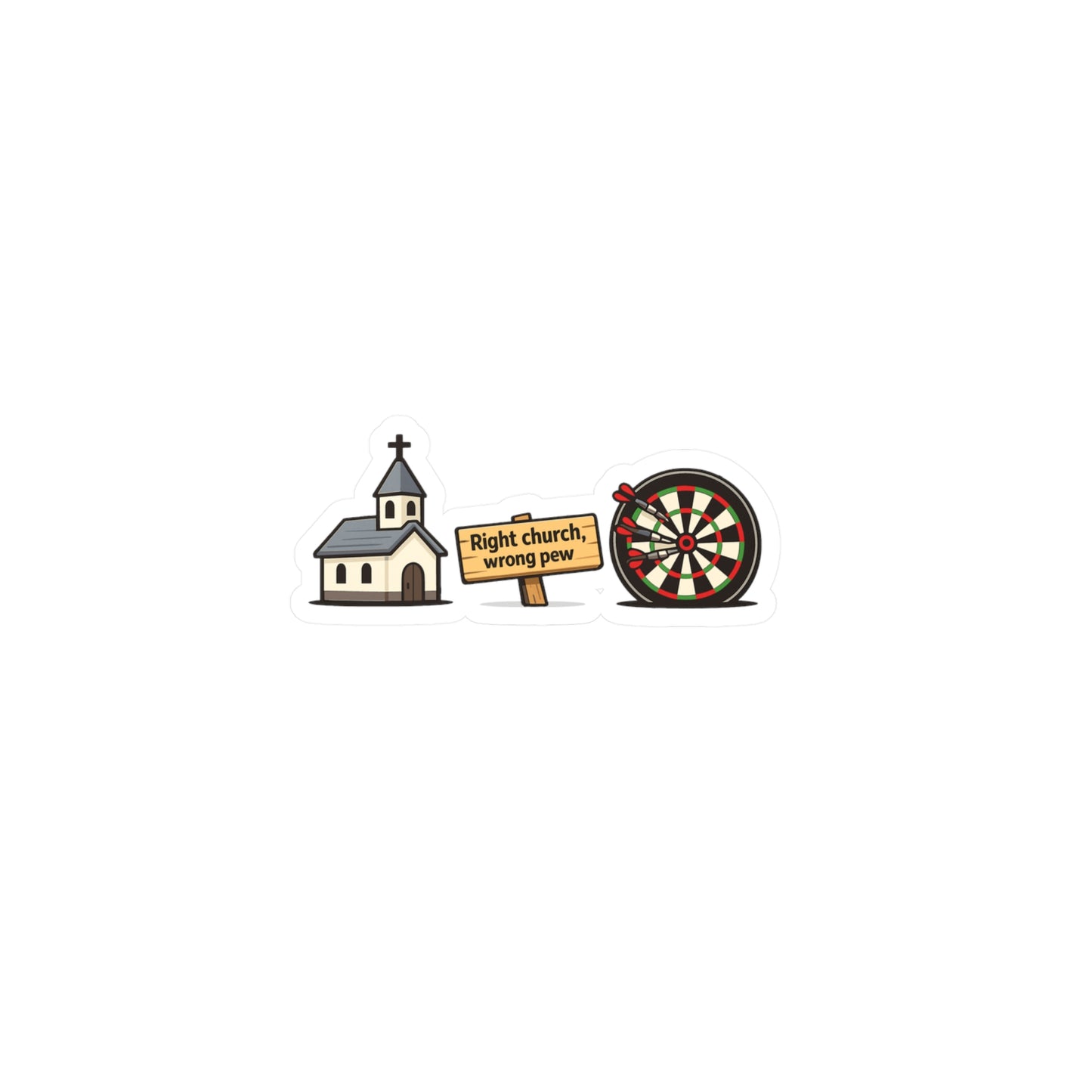 Dart Sticker 'Right church, wrong pew' Funny Dartboard Drinking Team Arrow Waterproof Vinyl Sticker Decals for Laptop, Water Bottle
