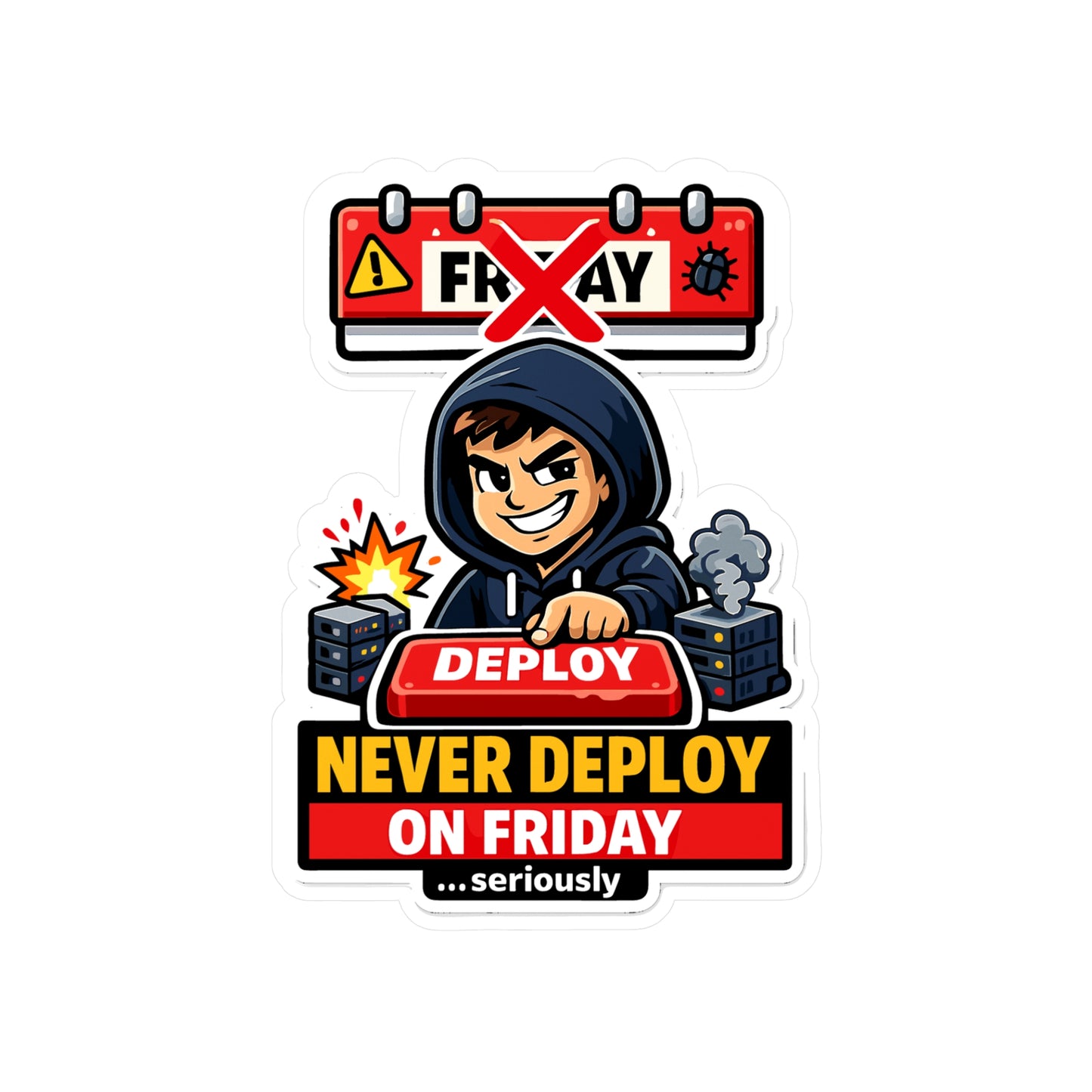 Coding Sticker Never deploy on Friday Programmer Design, Funny Source Code Semicolon Vinyl Sticker Decals for Laptop Water Bottle Waterproof