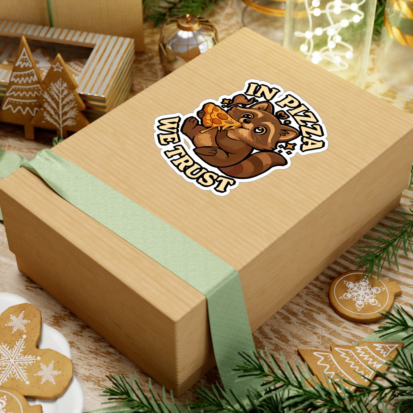 Raccoon Sticker – Cute Raccoon Enjoying Cheesy Pizza Decals, Vinyl Waterproof Steam Pizza Cheese Design for Laptop, Water Bottle