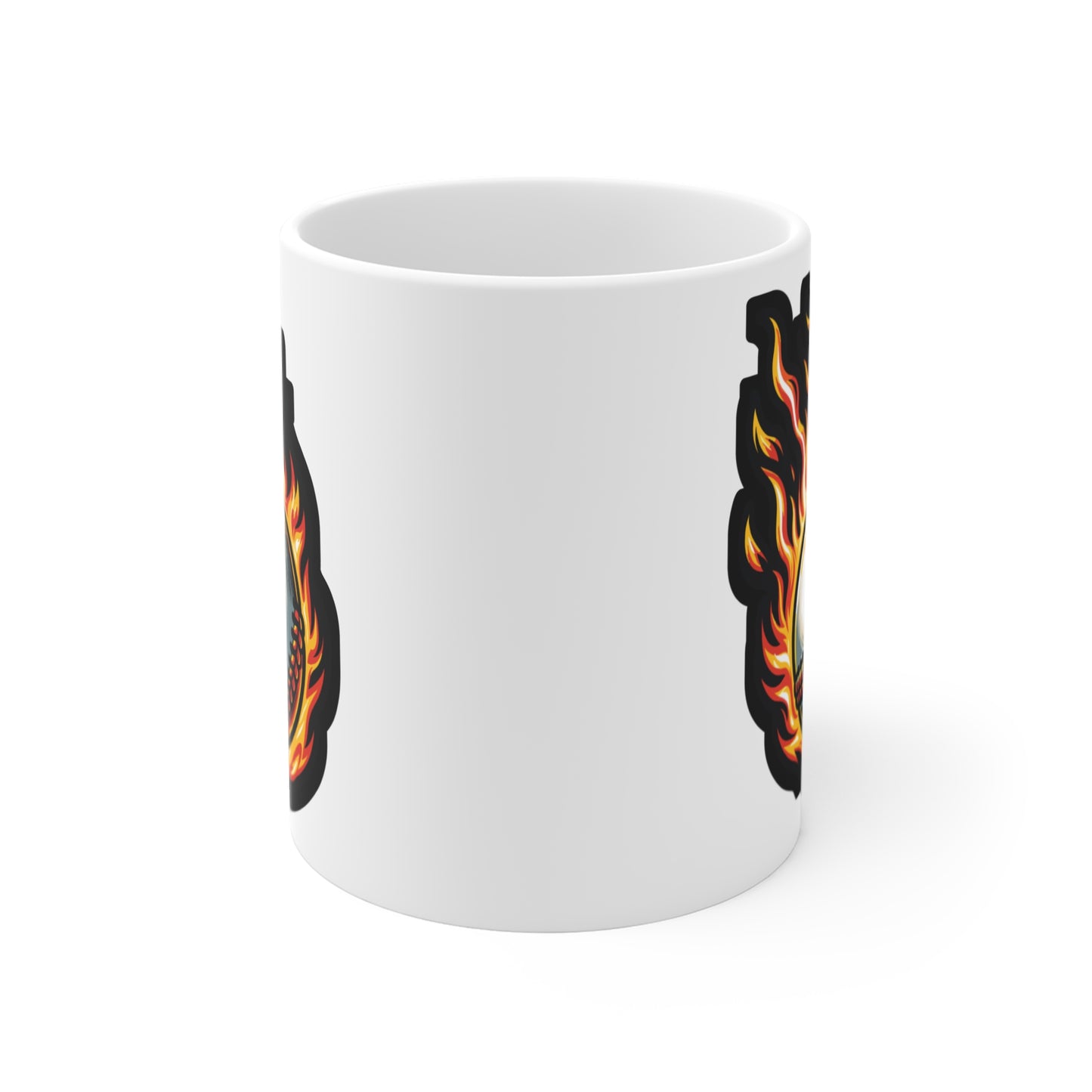 Fire Baseball - Baseball Mug for Coffee 11oz. Baseball Cup, White ceramic, Player Mug, Sports Tea Cup - Baseball Gift