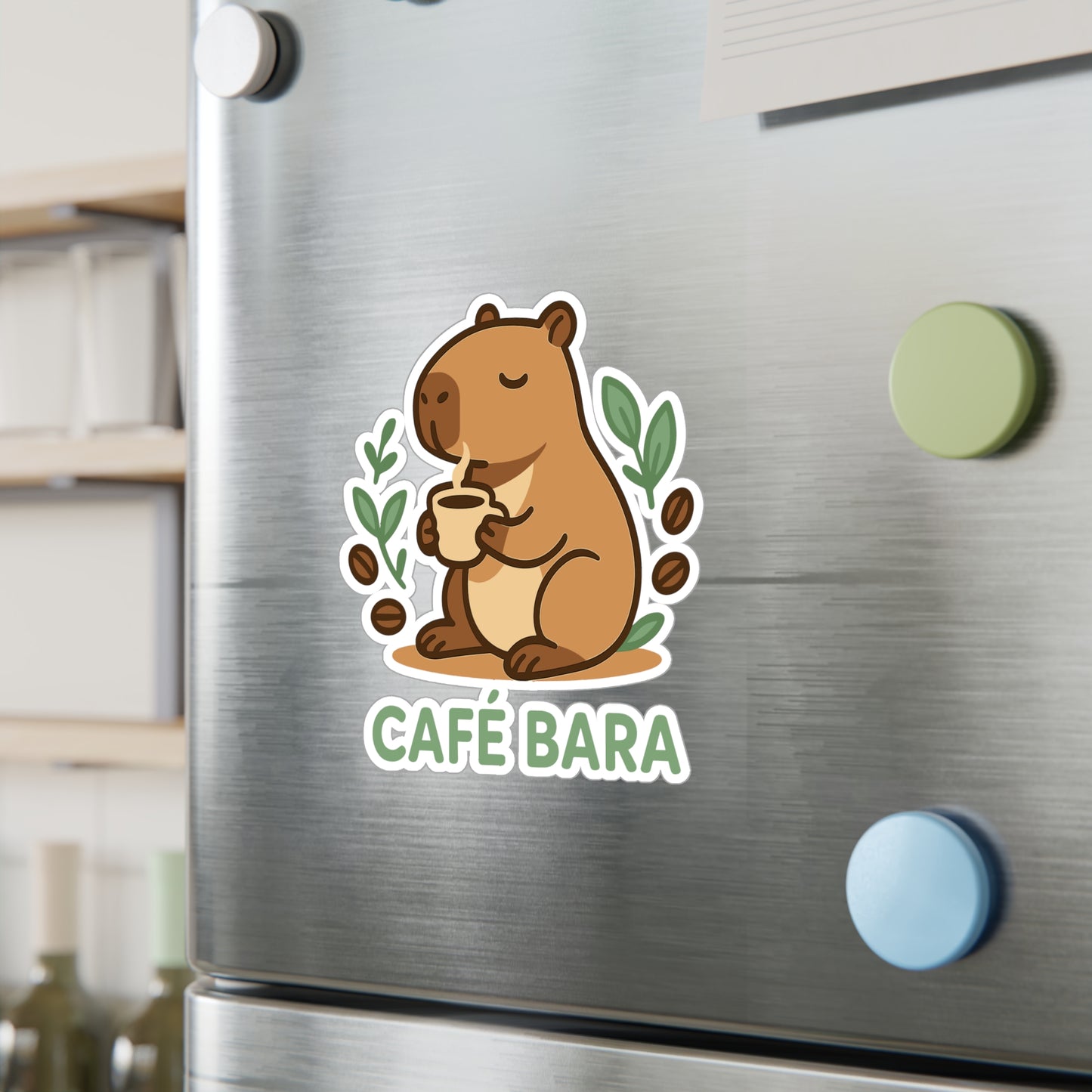 Capybara Sticker Cafe Bara Design – Cute Capybara Coffee Decals for Laptop, Water Bottle, Beans & Latte Lovers, Waterproof Vinyl
