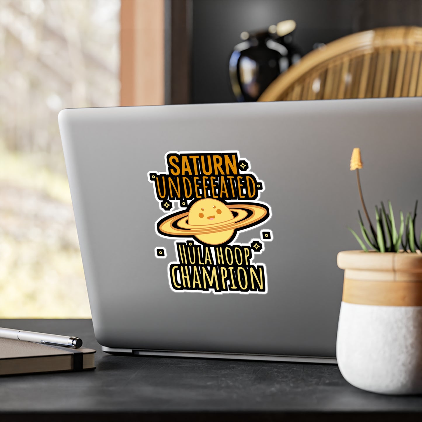 Saturn Undefeated Hula Hoop Champion - Astronaut Sticker for Wall, Laptop, Window, Truck, Car Astronaut Gift Vinyl Asteroid Decal Sticker