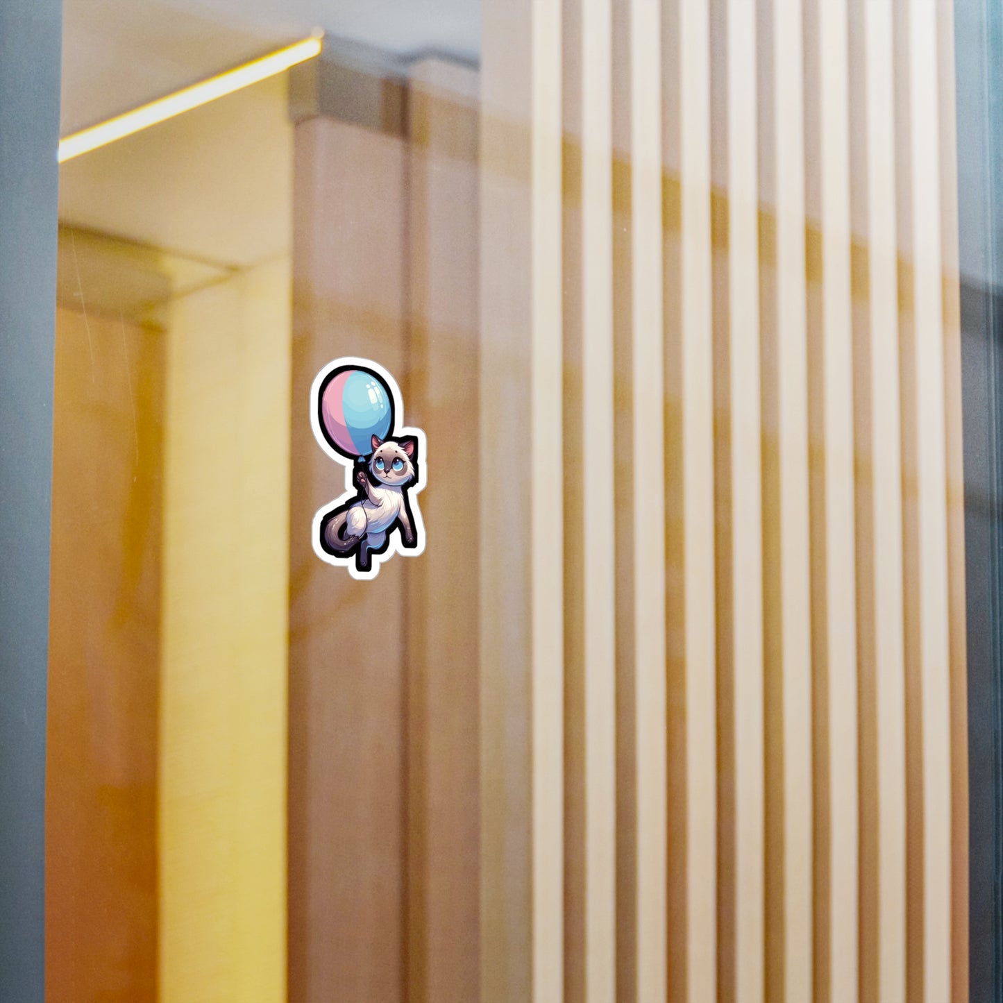 Cat with Balloon - Cat Sticker for Car Window Wall Laptop Sticker. Water Bottle Sticker, Vinyl Balloon Decal, Floating Sticker - Cat Gift