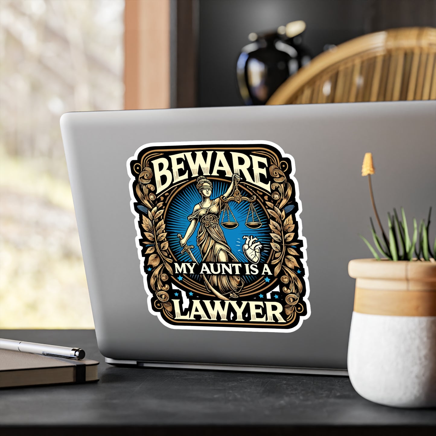 Beware My Aunt Is A Lawyer - Lawyer Sticker for Laptop Sticker. Water Bottle Sticker, Vinyl Legal profession Decal - Lawyer Gift