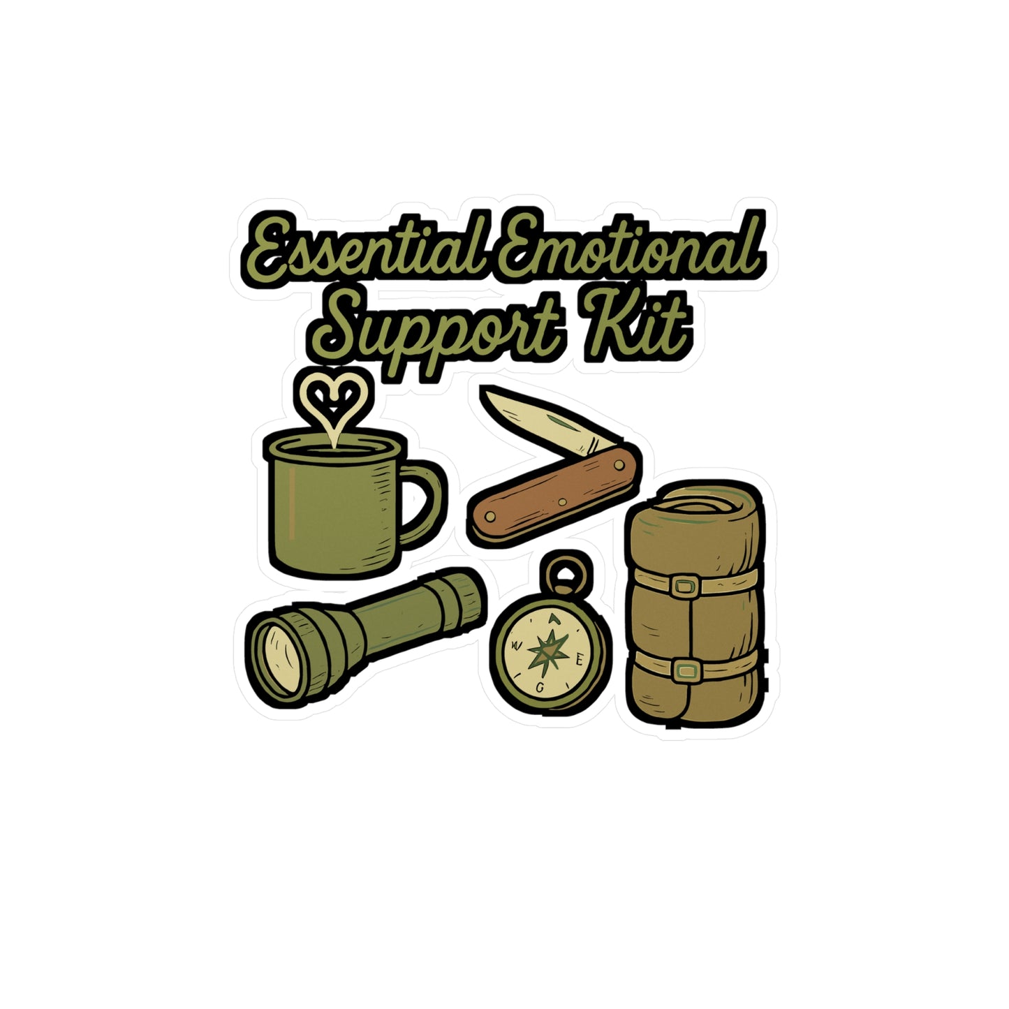 Camping Sticker – Essential Emotional Support Kit Decals for Outdoors, Wilderness & Survival – Waterproof Vinyl for Laptop, Water Bottle