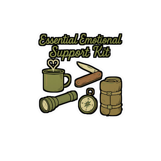Camping Sticker – Essential Emotional Support Kit Decals for Outdoors, Wilderness & Survival – Waterproof Vinyl for Laptop, Water Bottle