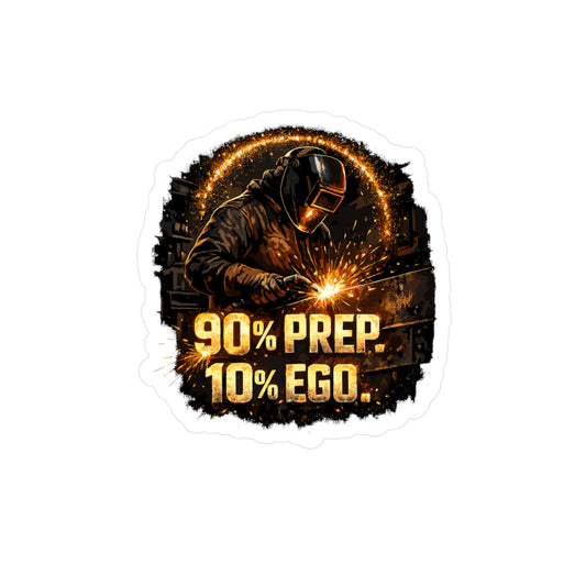 Welder Sticker "90% Prep. 10% Ego." Welding Fabricator Humor Waterproof Vinyl Decals for Laptop & Water Bottle