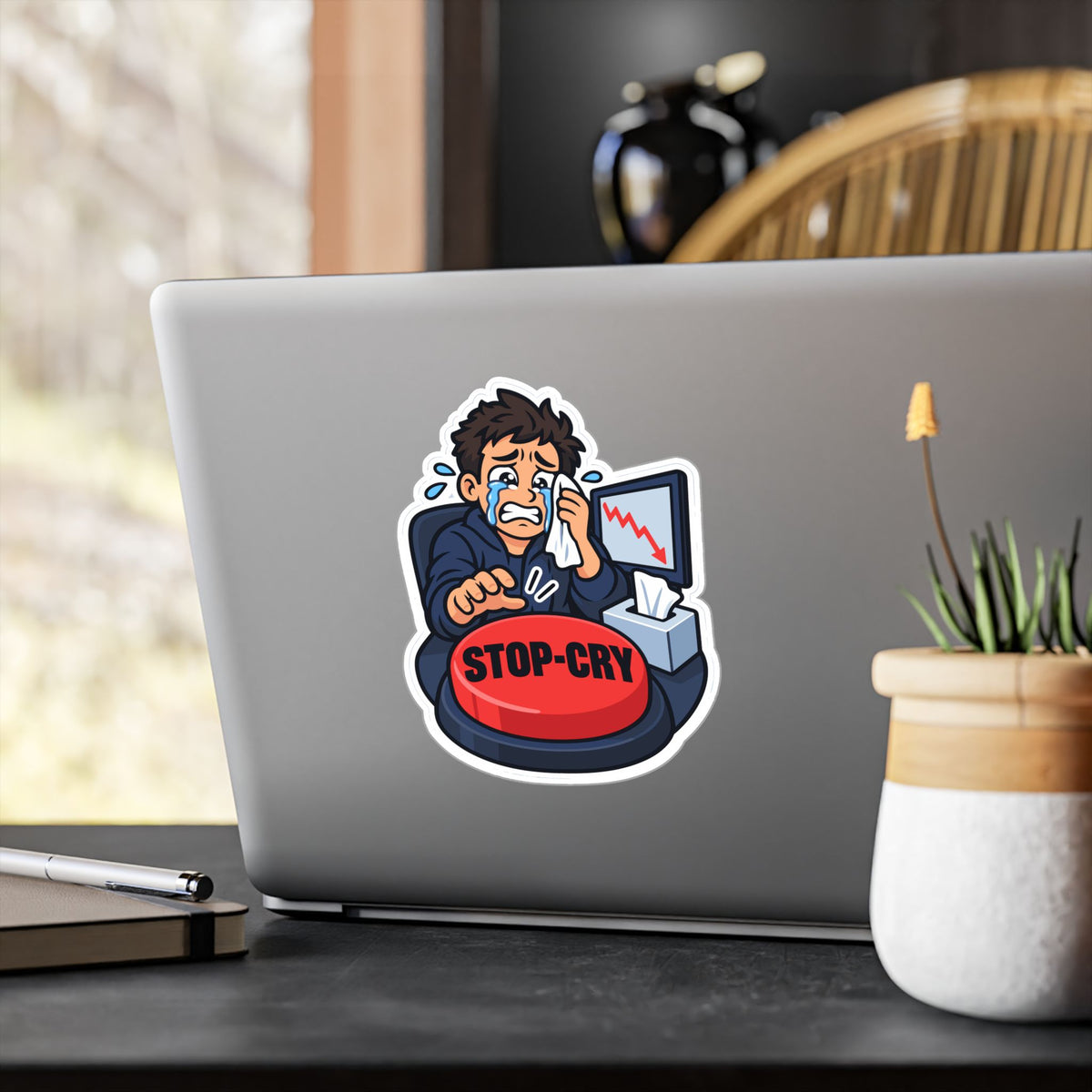 Day Trading Sticker – Stop-Cry Decals for the Stock Market and Forex Trader, for Laptop or Water Bottle