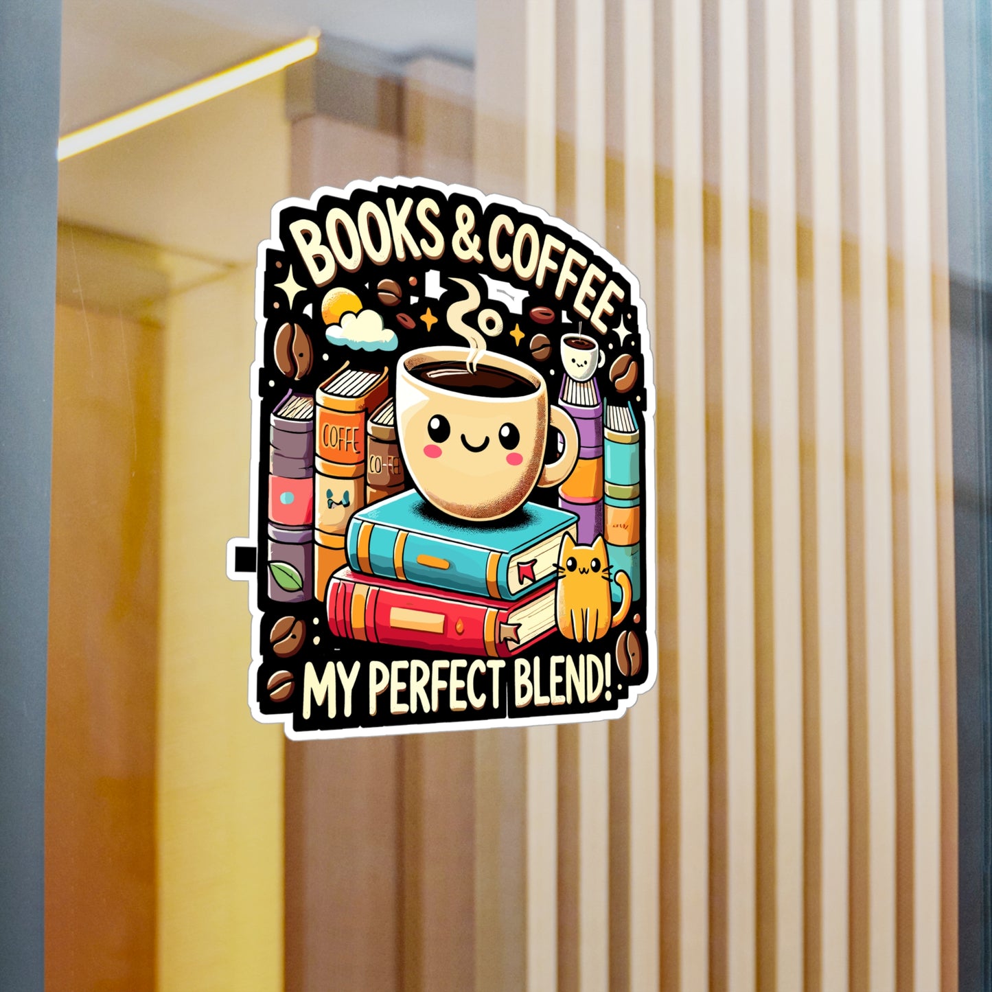 Books & Coffee My Perfect Blend - Books Sticker for Laptop Sticker. Water Bottle Sticker, Vinyl Coffee Decal - Books Gift