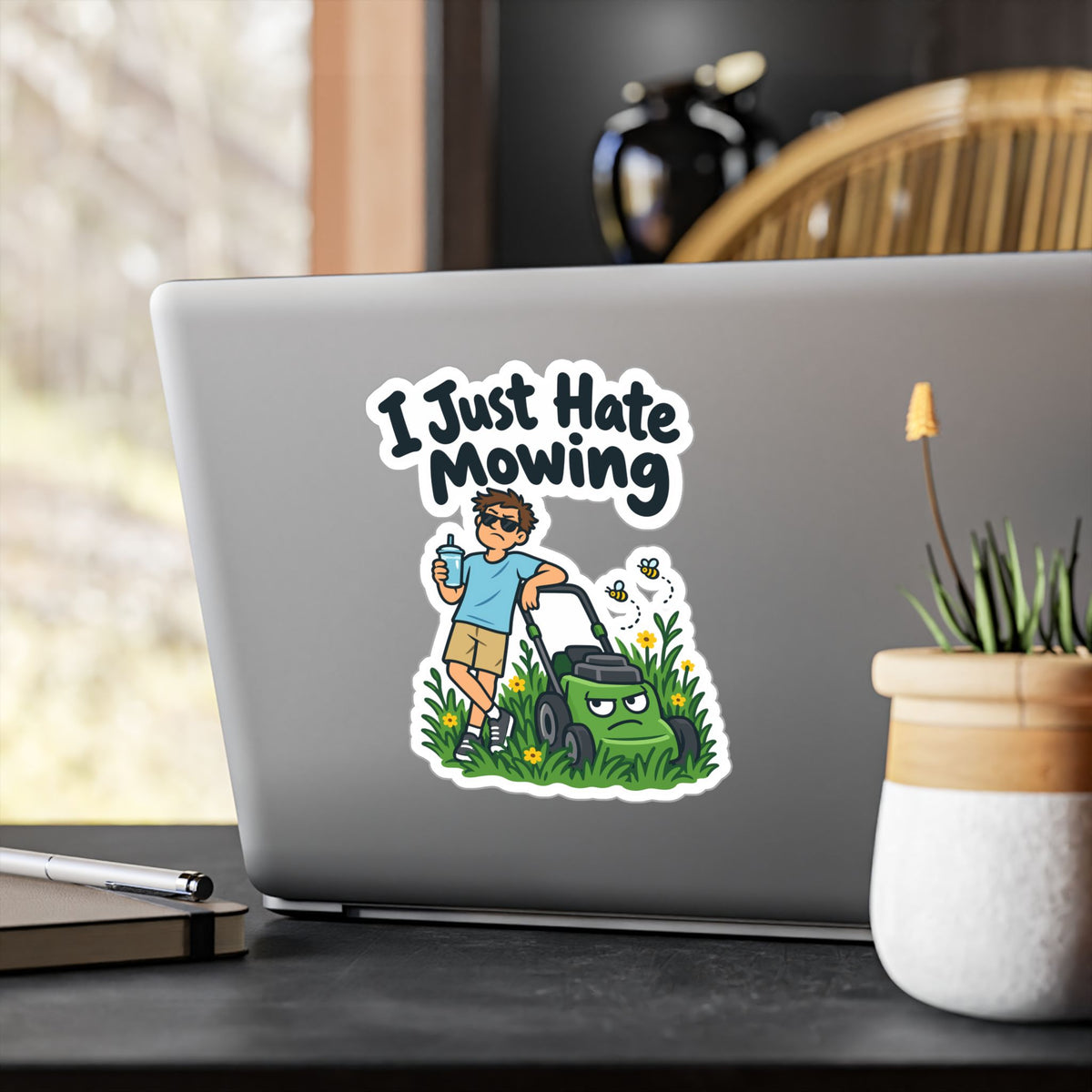 Plants Sticker I Just Hate Mowing - Funny Dandelion Decals for Laptop or Water Bottle, Friendship Gift for Nature Lovers