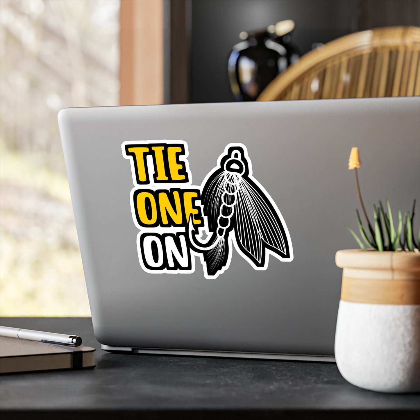 Tie One On Fly Fishing | Fishing Sticker | Angling Decals | Lake Laptop Sticker | Fishing Gift | Angling Gift