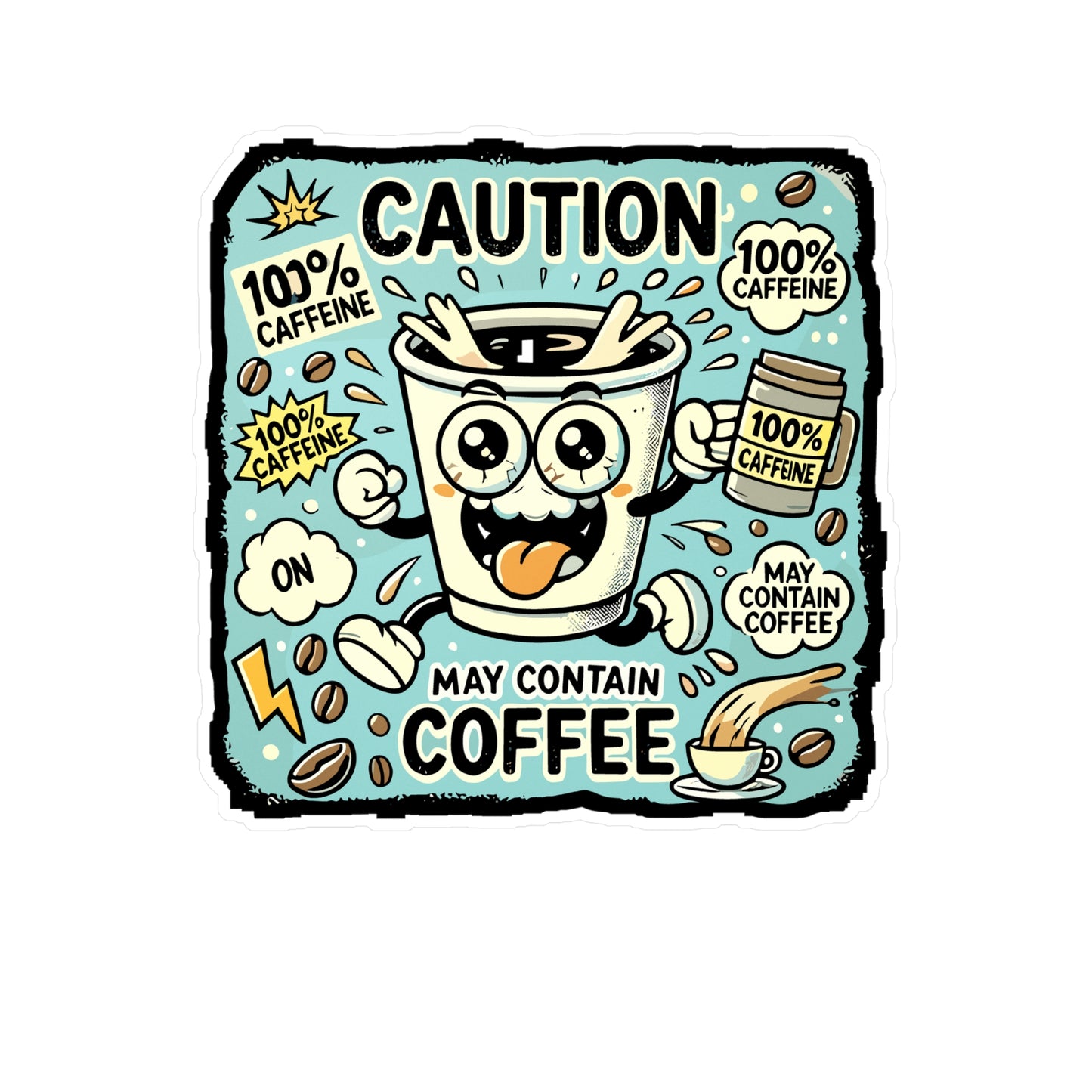 Caution May Contain Coffee - Coffee lover Sticker for Laptop Sticker. Water Bottle Sticker, Vinyl Caffeine humor Decal - Coffee lover Gift