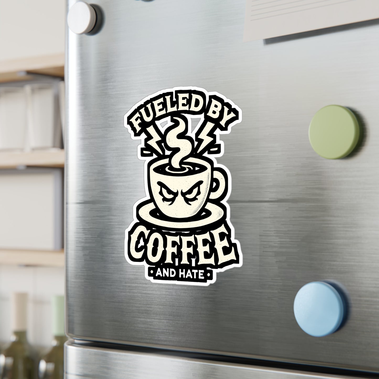 Fueled By Coffee And Hate - Coffee Sticker for Laptop Sticker. Water Bottle Sticker, Vinyl Hate Decal - Coffee Gift