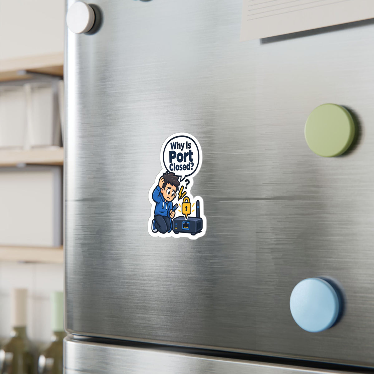 Tech Sticker - Why Is Port Closed - A Bandage for Your Reboot Button, Funny Decals for Laptop and Water Bottle