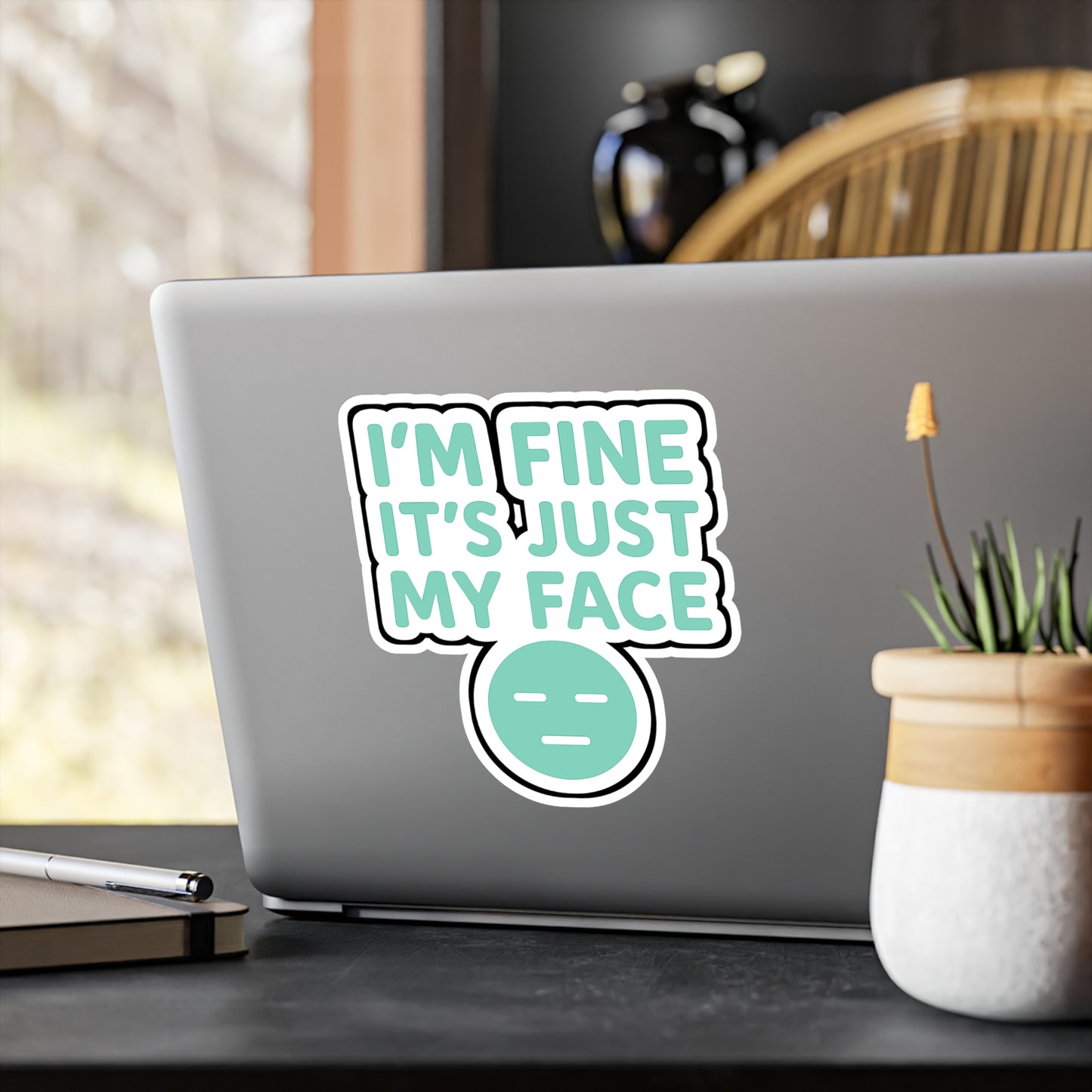 Sarcasm Sticker "I'm Fine Its Just My Face" – Funny Attitude Decals for Laptop, Water Bottle – Introvert Resting Face Vinyl, Waterproof