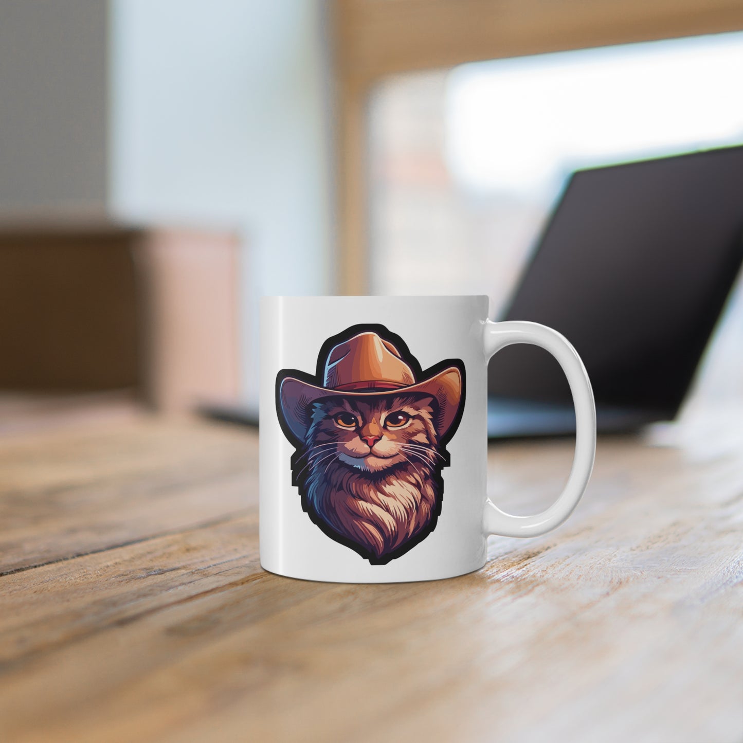 Cowboy Cat - Cowboy Mug for Coffee 11oz. Cowboy Cup, White ceramic, Cat Mug, Western Tea Cup - Cowboy Gift