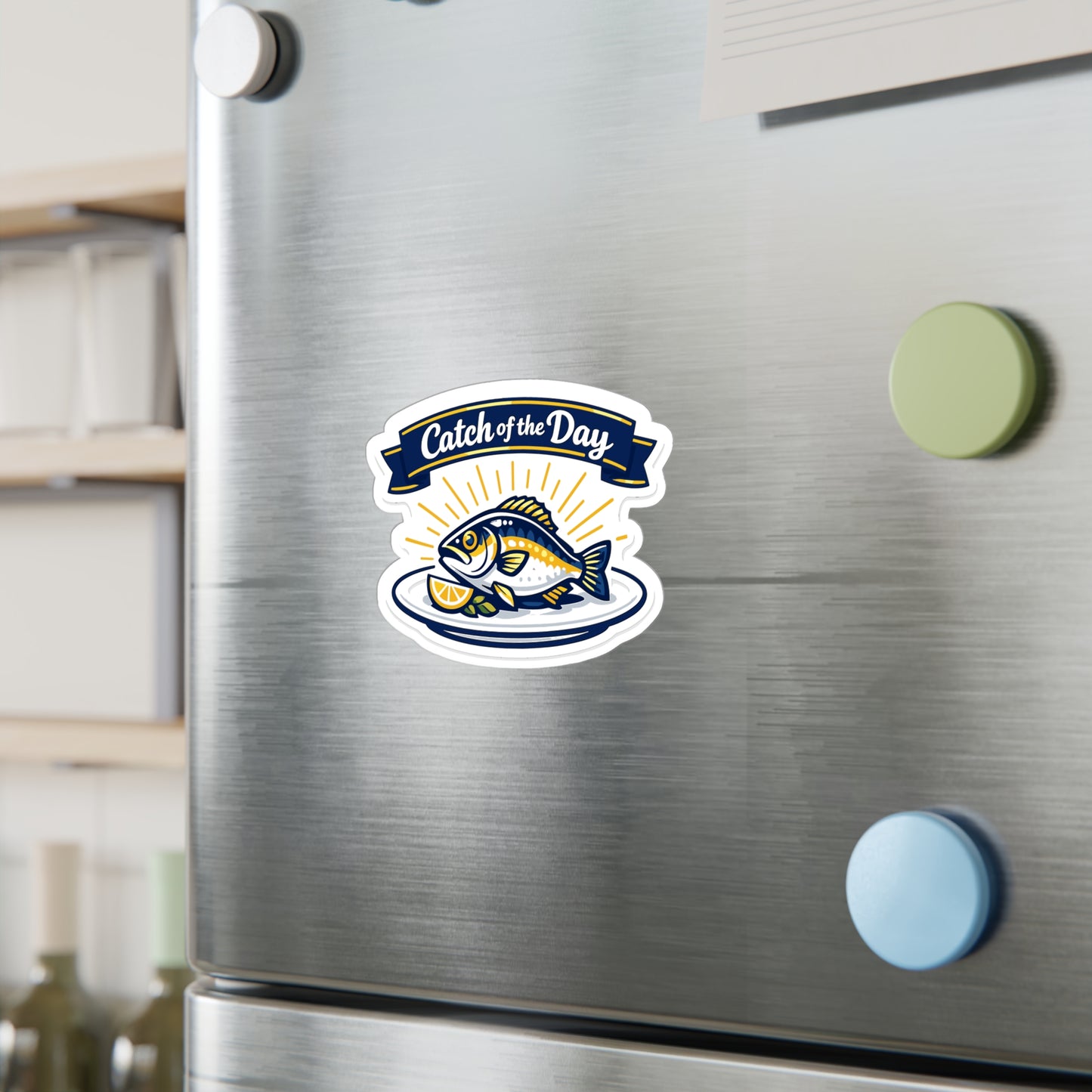 Fishing Sticker "Catch of the Day" Waterproof Vinyl Decals for Laptop Water Bottle, Angling Lake Boating Design
