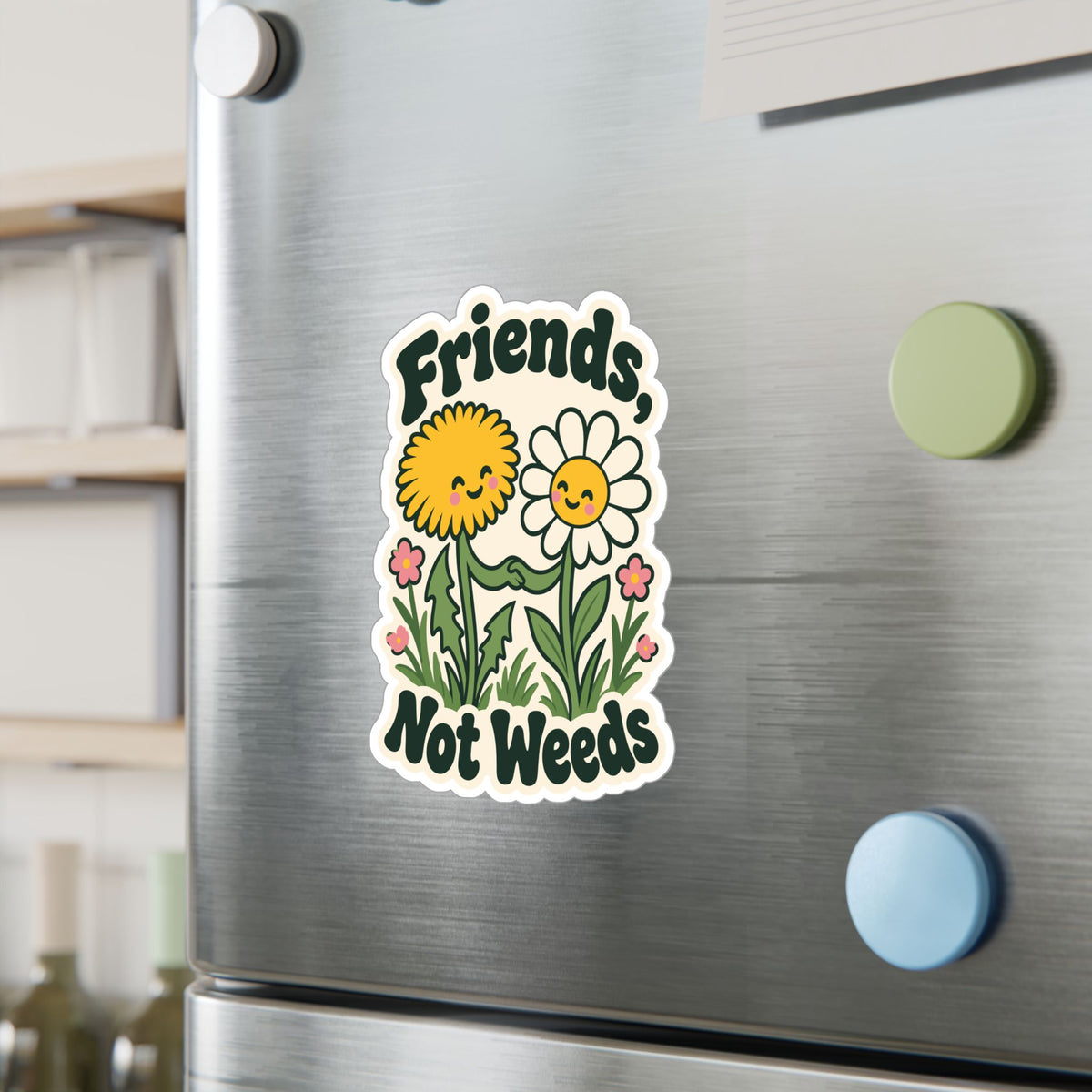 Plants Sticker "Friends Not Weeds" – Dandelion Design Celebrating Nature and Friendship, Decals for Laptop and Water Bottle