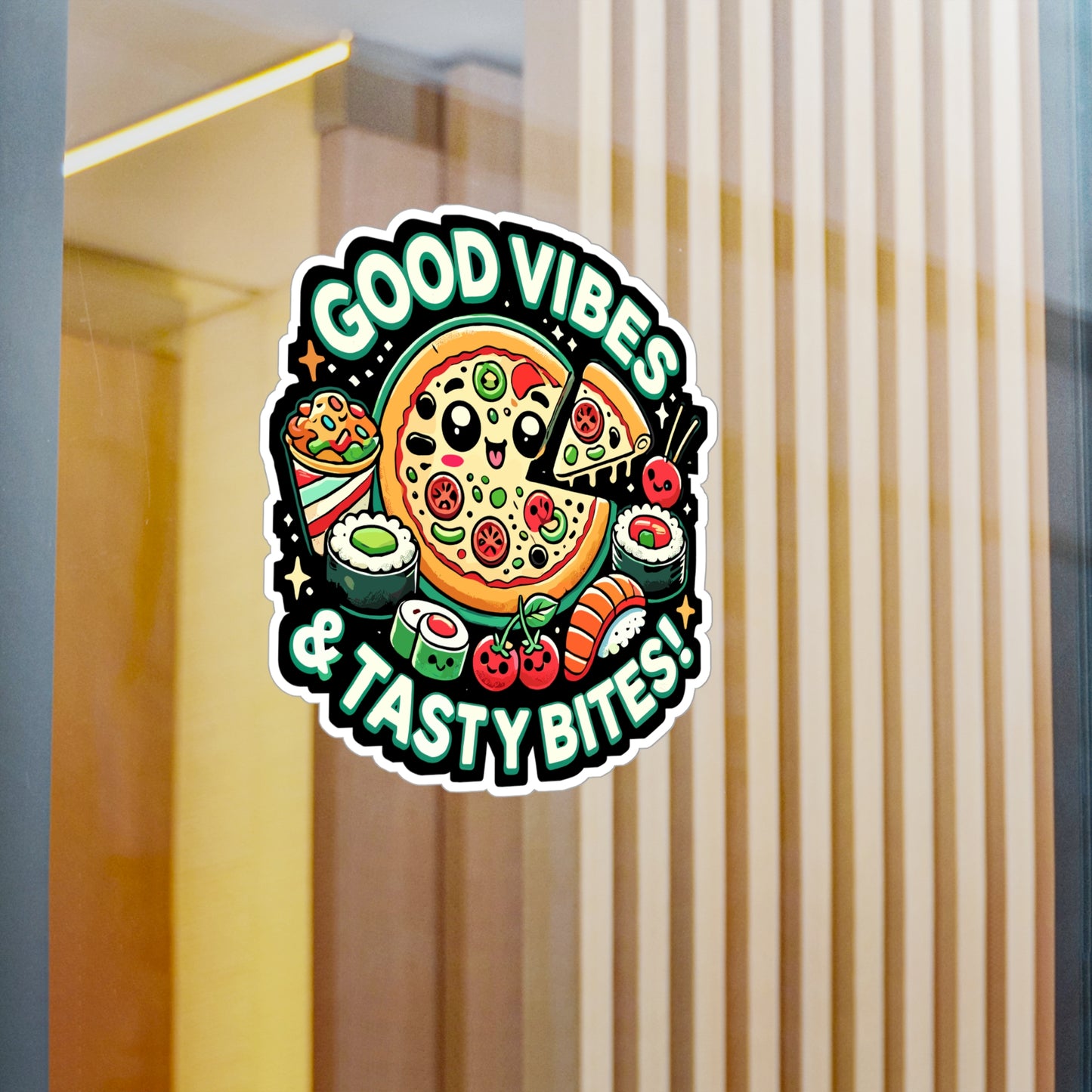 Good Vibes & Tasty Bites - Foodie Sticker for Laptop Sticker. Water Bottle Sticker, Vinyl Pizza Decal - Foodie Gift