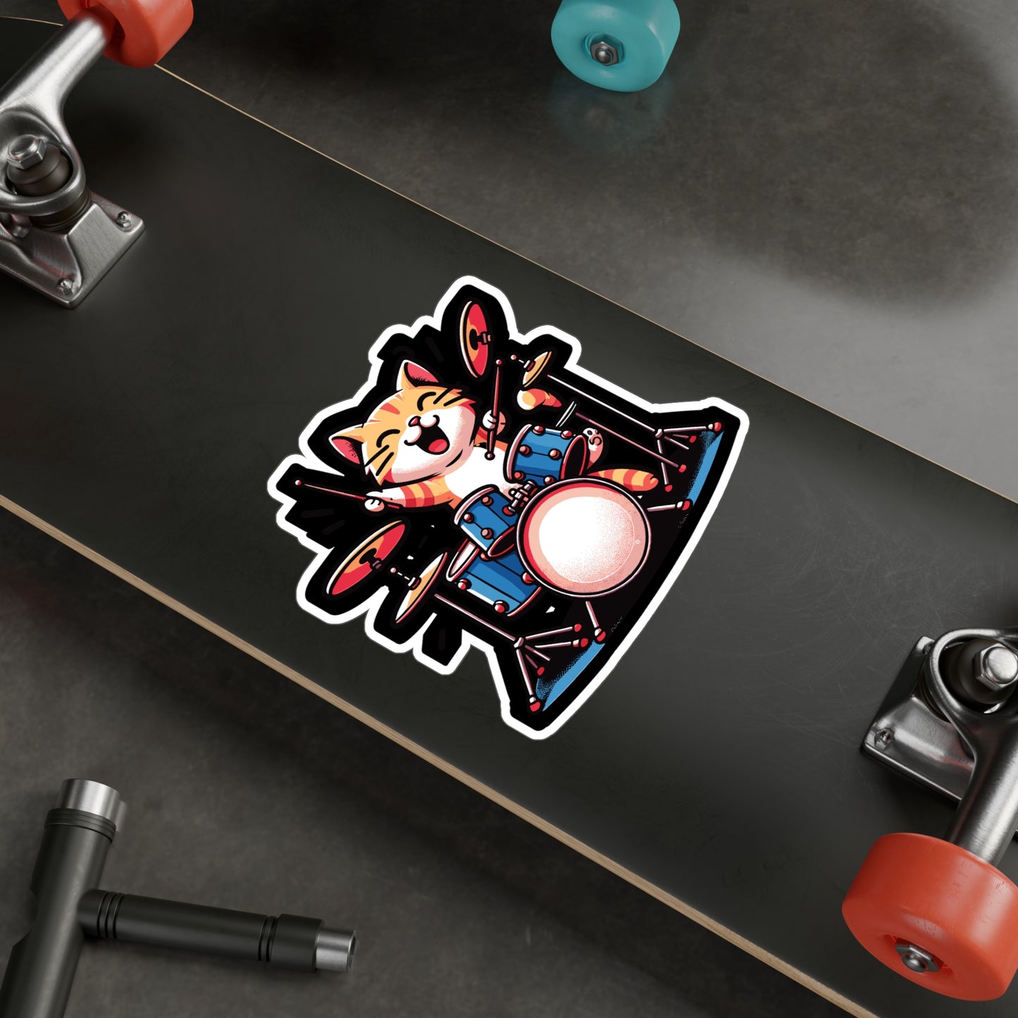 Musician Cat Drummer - Drum Sticker for Car Window Laptop Sticker. Water Bottle Sticker, Vinyl Drummer Decal, Drumset Sticker - Drum Gift