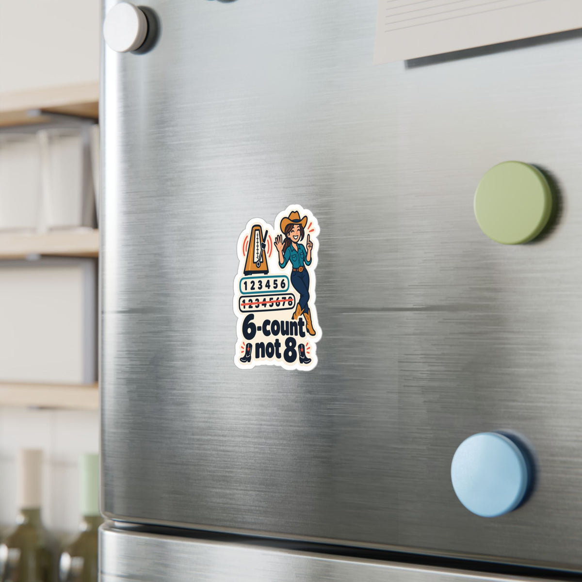 Line Dance Sticker – 6-count not 8, Country Dancer Design with Western Flair, Decals for Laptop or Water Bottle