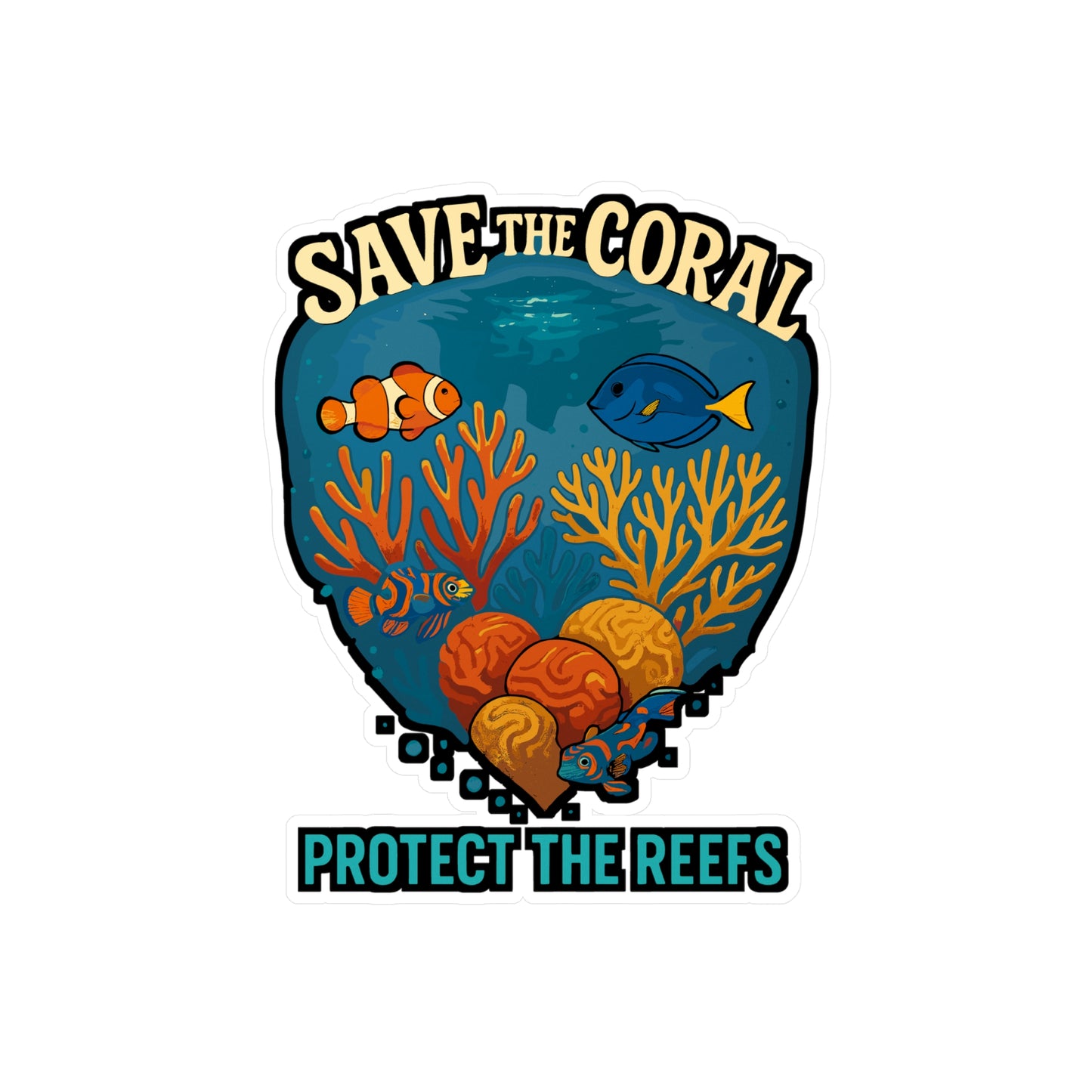Save The Coral Protect The Reefs – Ocean Conservation Sticker for Laptop or Water Bottle | Vinyl Reef Decal, Marine Life Gift