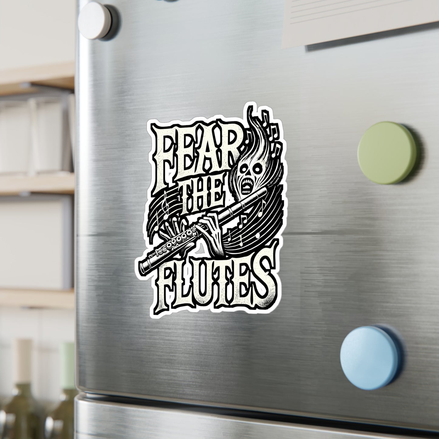 Fear The Flutes – Flute Sticker for Laptop, Car Window or Water Bottle | Marching Band Gift, Treble Clef Decal