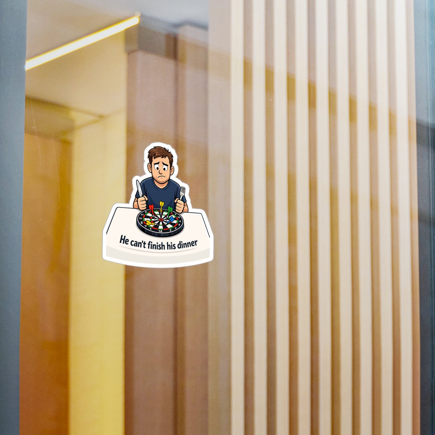 Dart Sticker He can’t finish his dinner Funny Drinking Team Design, Vinyl Waterproof decals for Laptop Water Bottle Dartboard Fans