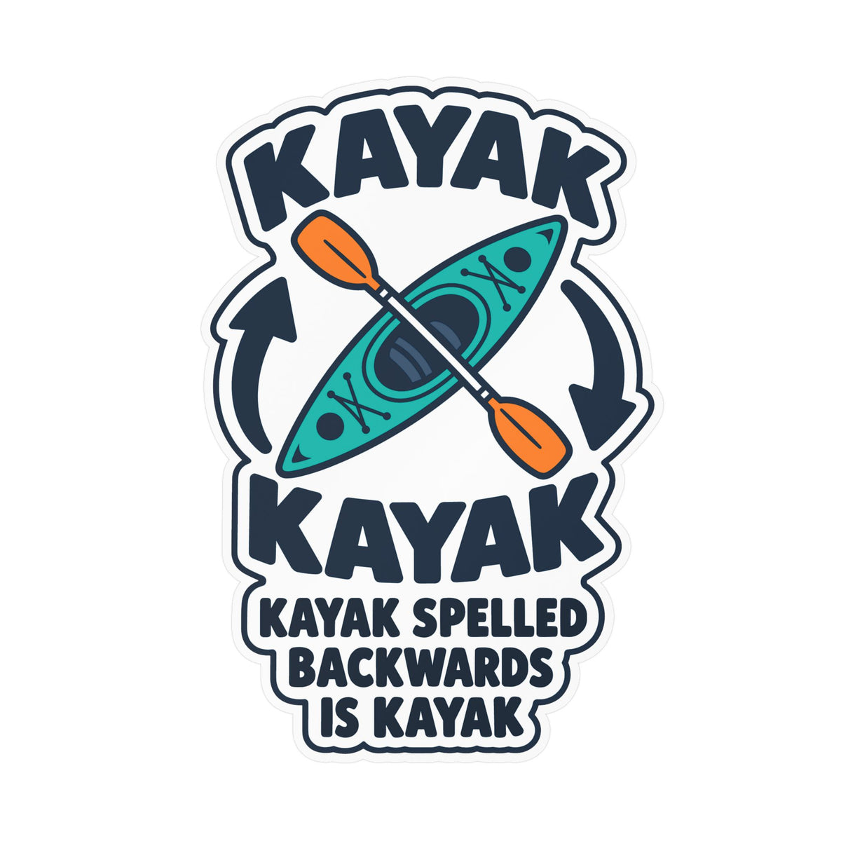 Kayak Sticker - Spelled Backwards Is Kayak, Funny Kayaking and Rowing Decals for Any Kayaker, Laptop or Water Bottle