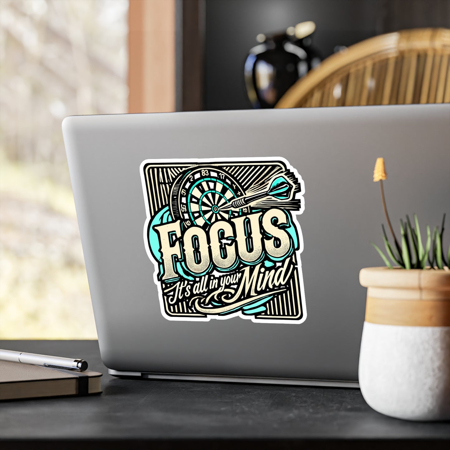 Focus It’s All In Your Mind – Dart Sticker for Laptop or Water Bottle | Vinyl Dartboard Decal | Perfect Dart Gift