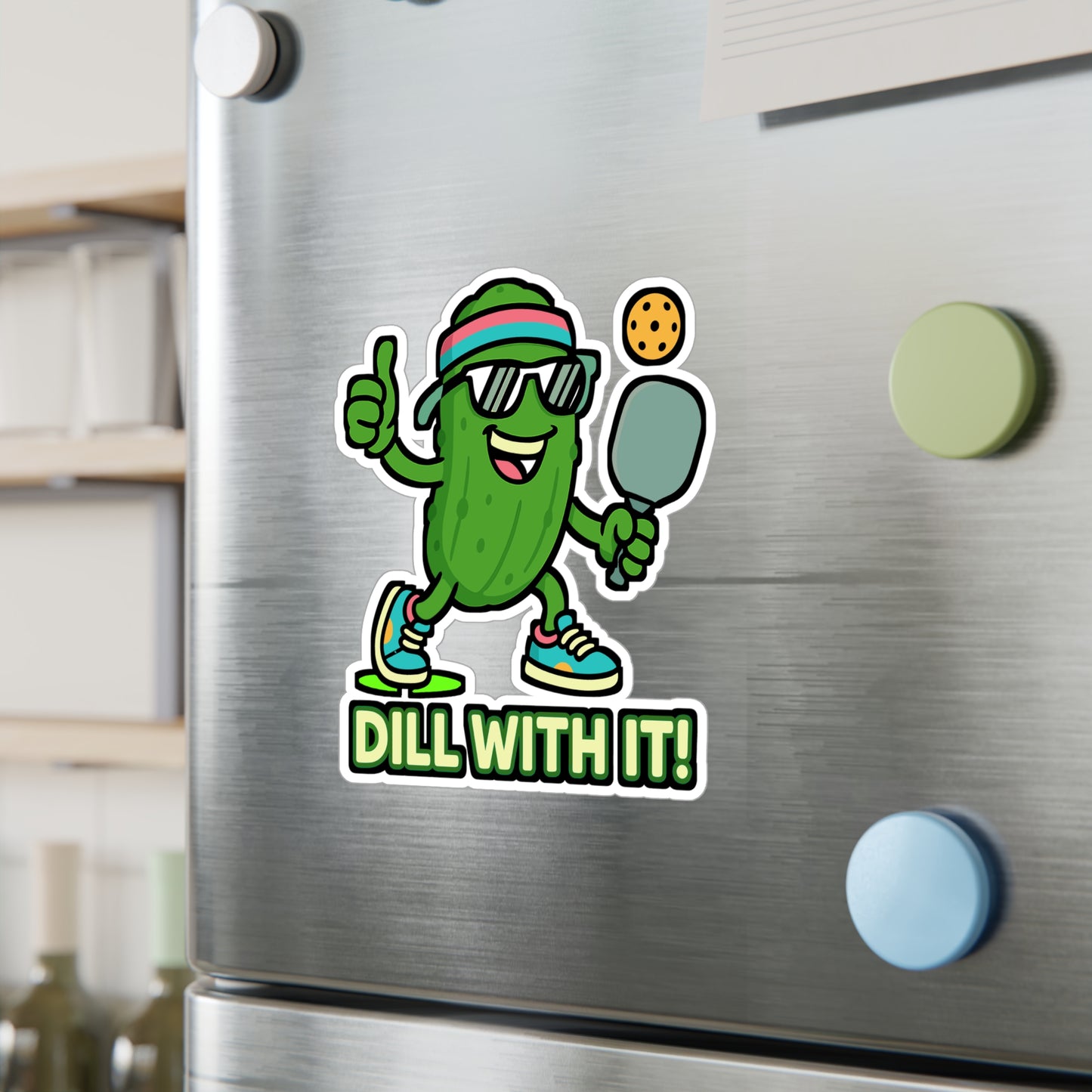 Pickle Sticker "Dill With It" Pun Decal – Funny Dill Pickle Sports Vinyl Waterproof Stickers for Laptop, Water Bottle, Durable and Removable