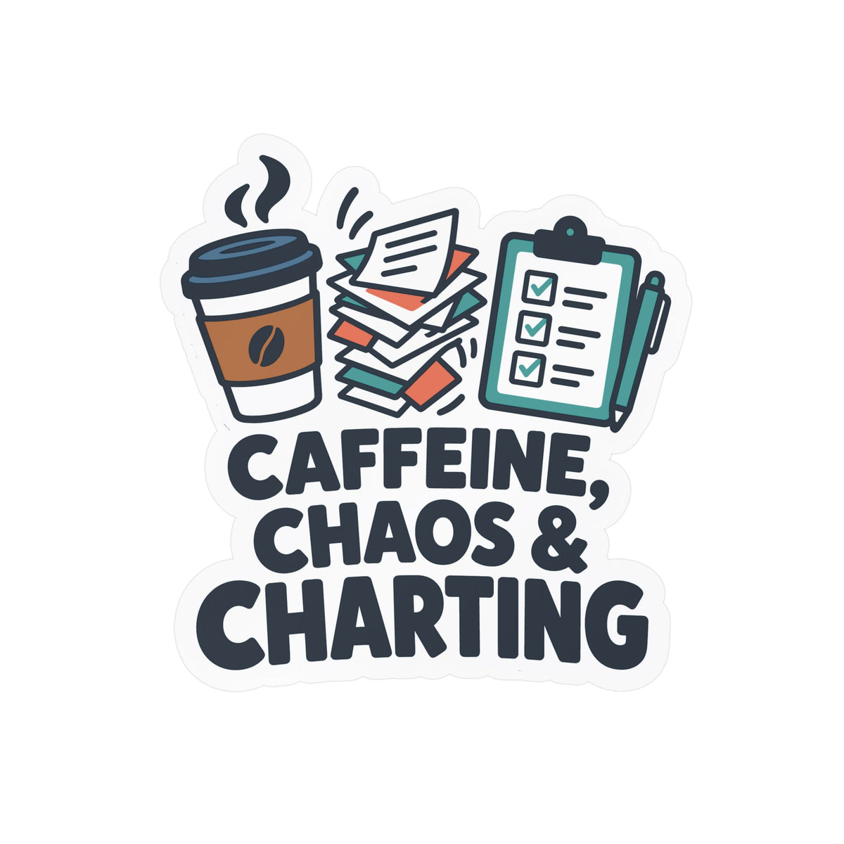 Nurse Sticker Caffeine, Chaos & Charting Decals for Laptop or Water Bottle, Waterproof Vinyl Nursing Student Gift