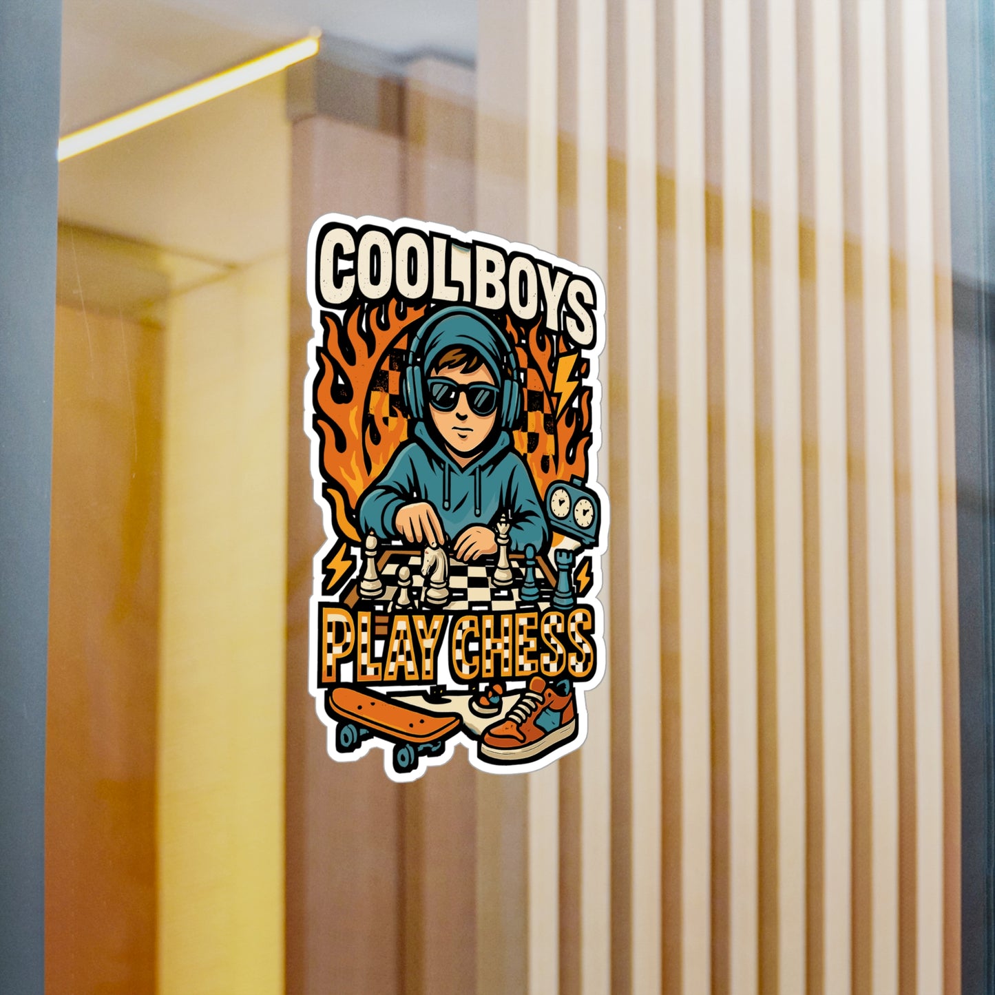 Cool Boys Play Chess - Chess Sticker for Laptop, Water Bottle - Gift for Boys, Teens, Chess Lovers