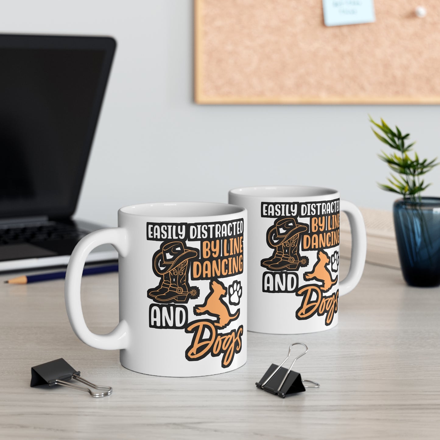 Easily Distracted By Line Dancing and Dogs - Line dance Mug for Coffee 11oz. Line dance Cup, White ceramic, Dancer Mug - Line dance Gift