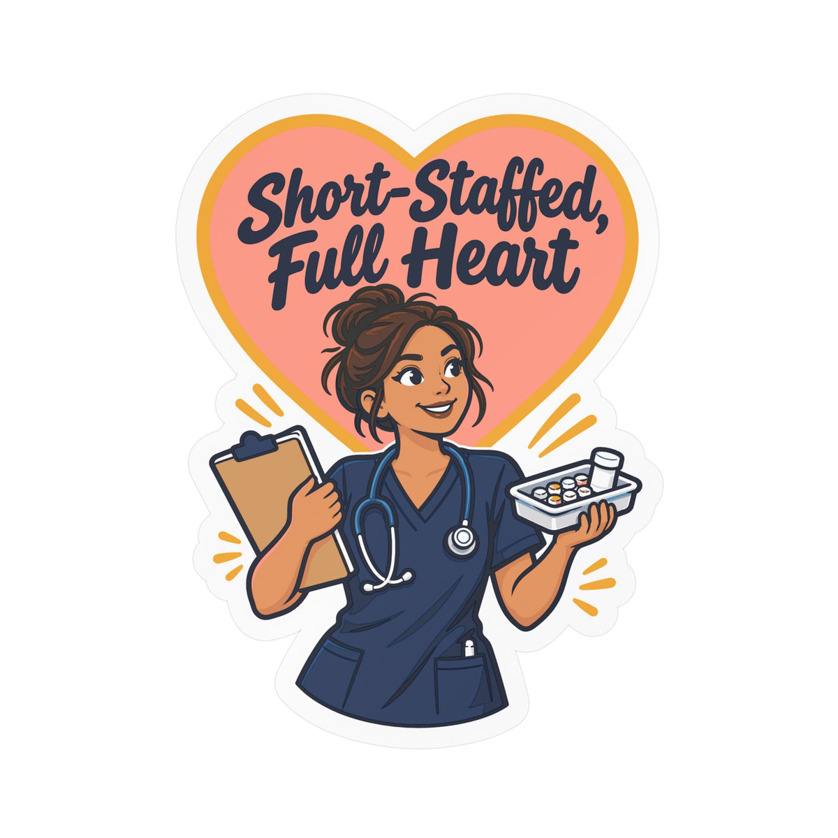 Nurse Sticker “Short-Staffed, Full Heart” Vinyl Decals for Laptop, Water Bottle, Nursing Student Gift