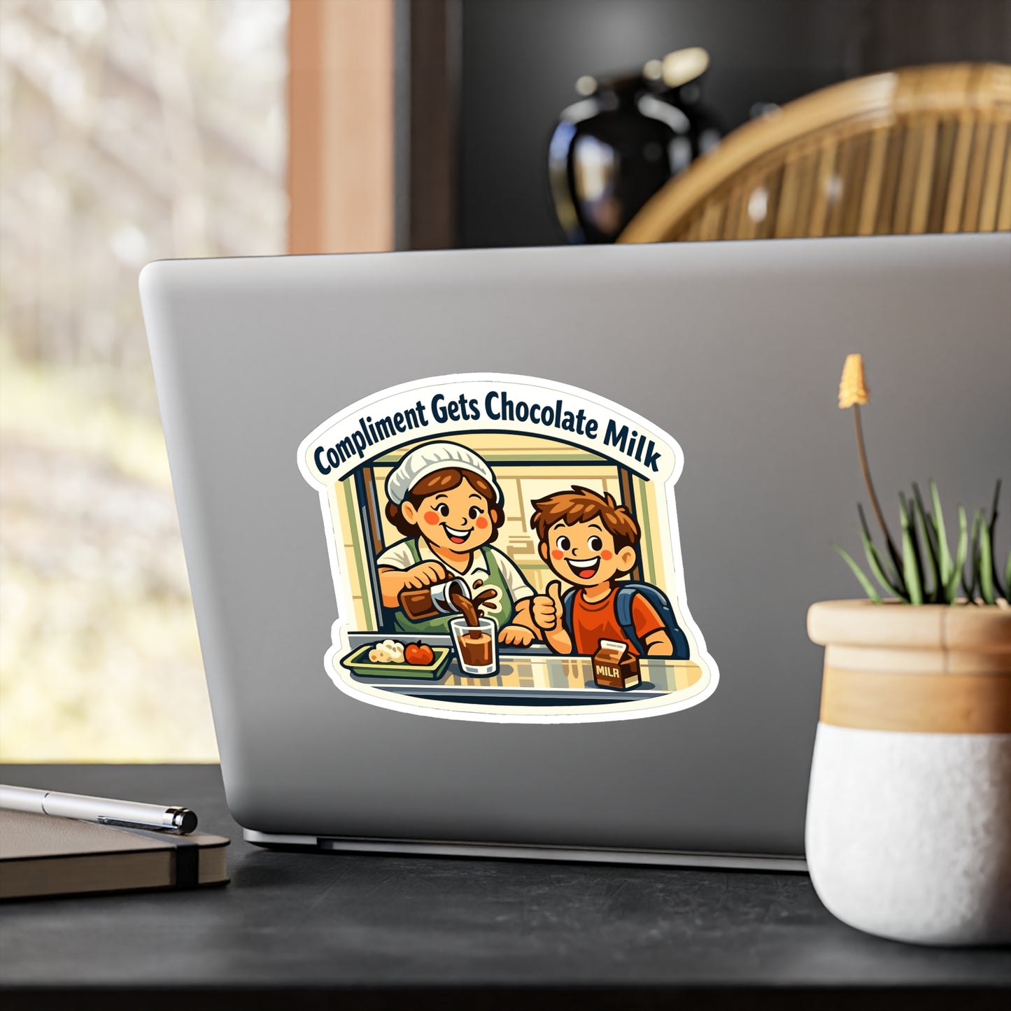 Lunch Lady Sticker Compliment Gets Chocolate Milk Funny Design Vinyl Waterproof Decals for Laptop Water Bottle School Canteen Humor