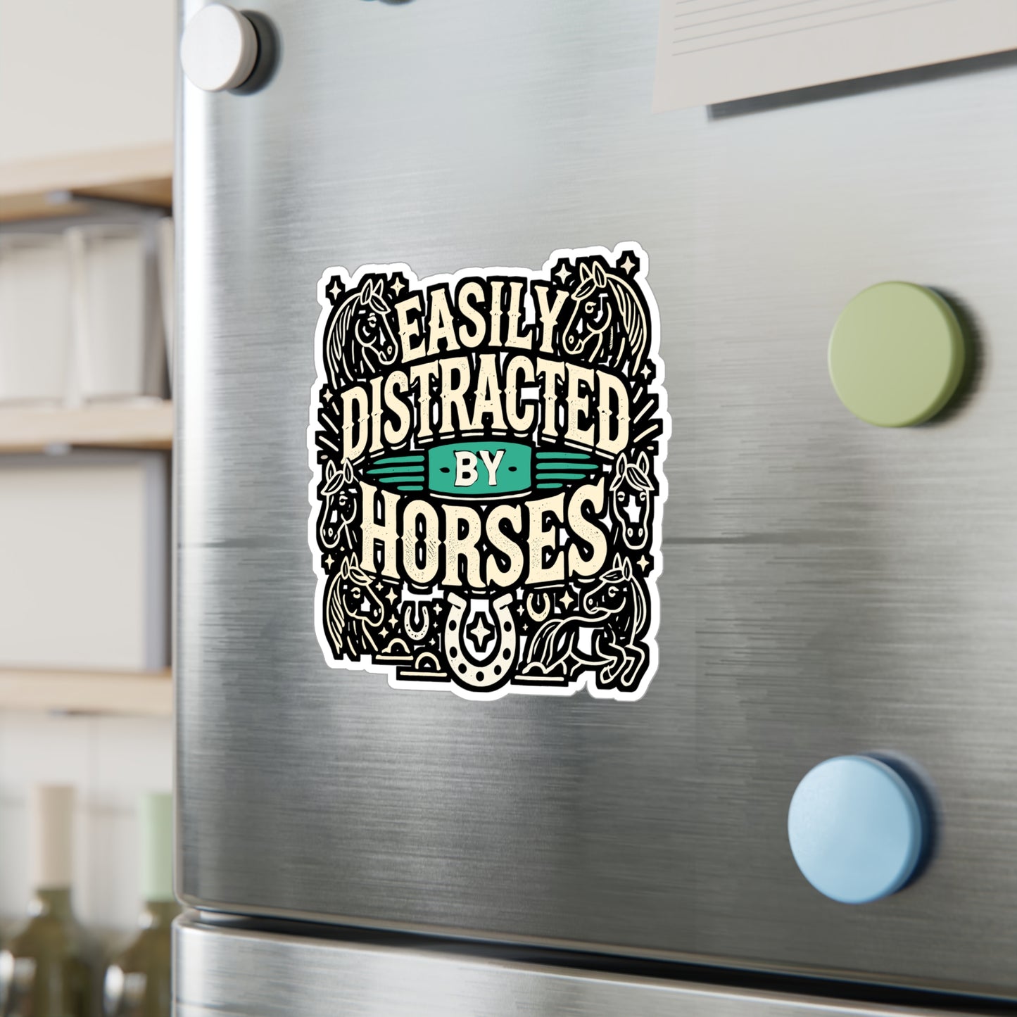 Easily Distracted By Horses – Vinyl Sticker for Laptop or Water Bottle | Funny Horse Lover Gift