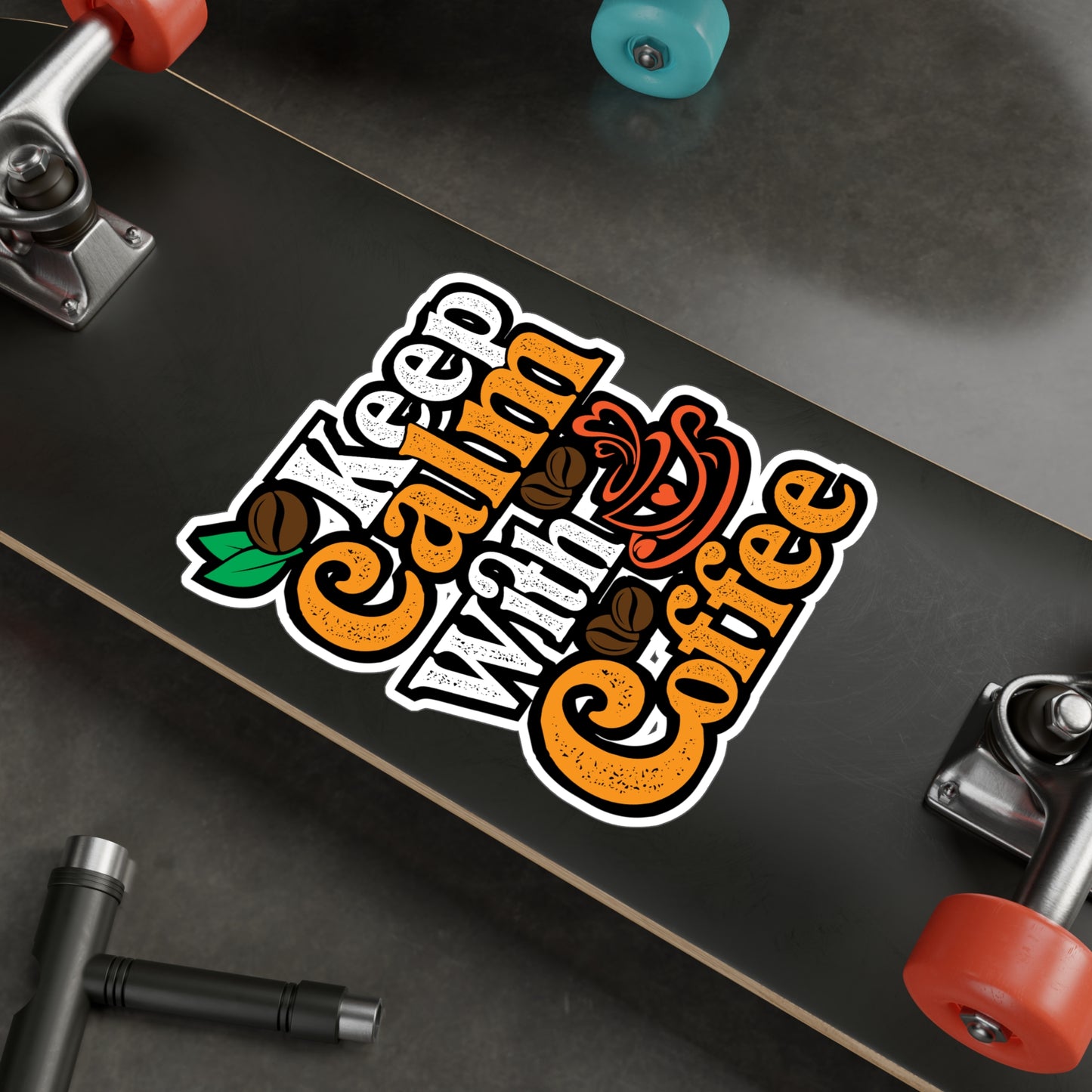 Keep Calm With Coffee - Coffee Sticker for Laptop Sticker. Water Bottle Sticker, Vinyl Cappuccino Decal - Coffee Gift