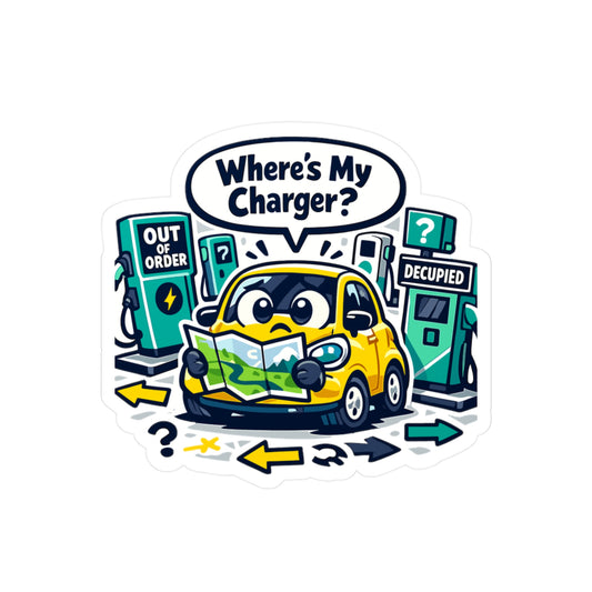 Electric Car Sticker Where’s My Charger? Funny Rechargeable Battery electric vehicle Vinyl decals for Laptop, Water Bottle Waterproof