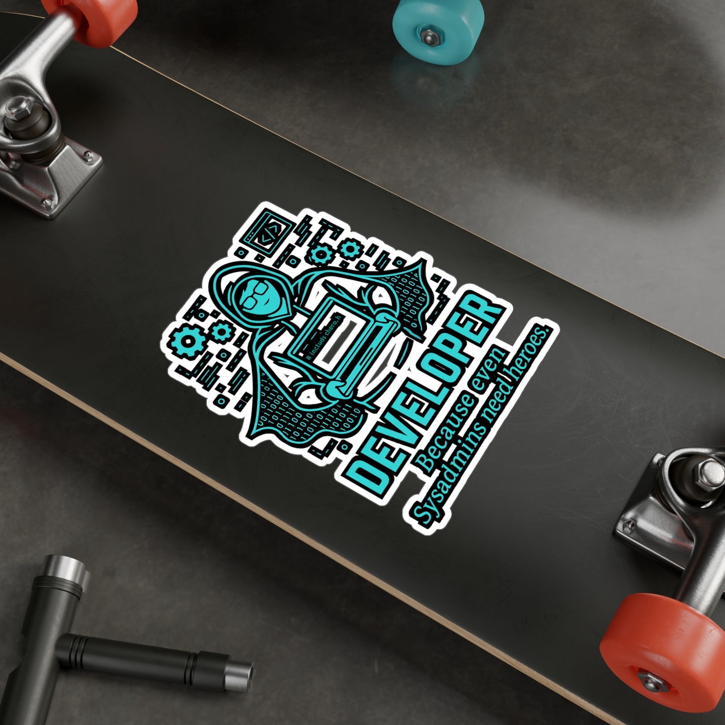 Software Sticker – "Developer Because Even Sysadmins Need Heroes" Vinyl Decals for Laptop or Water Bottle, Waterproof, Gift for Developer, Sysadmin, Testing Fans