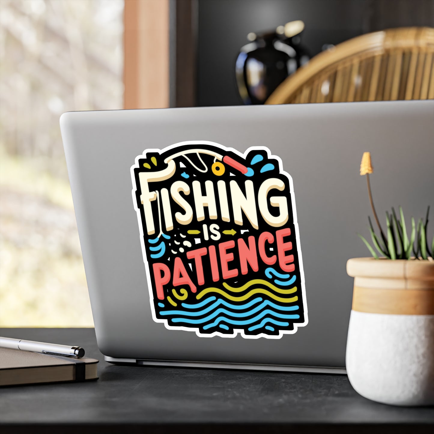 Fishing is patience - Fishing Sticker for Car Window Laptop Sticker. Water Bottle Sticker, Vinyl Angling Decal, Lake Sticker - Fishing Gift