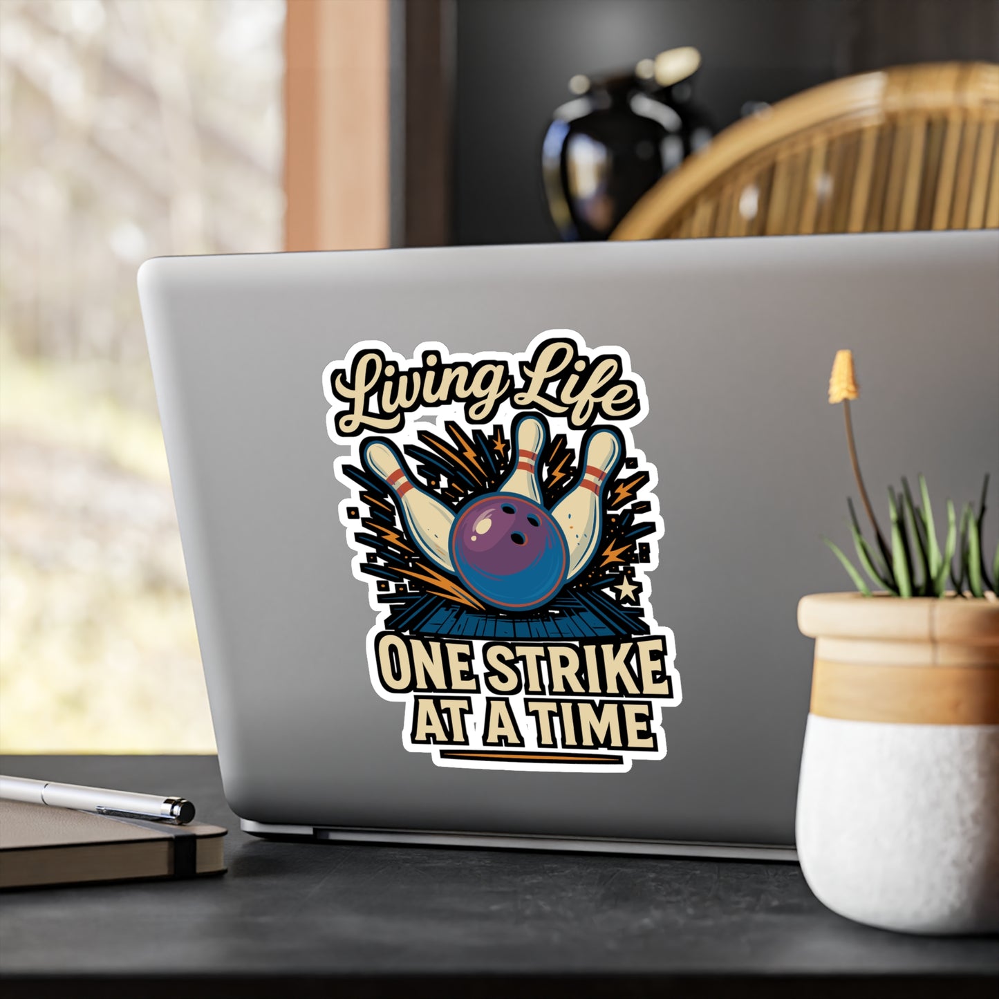 Living Life One Strike At A Time – Bowling Sticker for Laptop or Water Bottle | Funny Gutter Vinyl Decal Gift