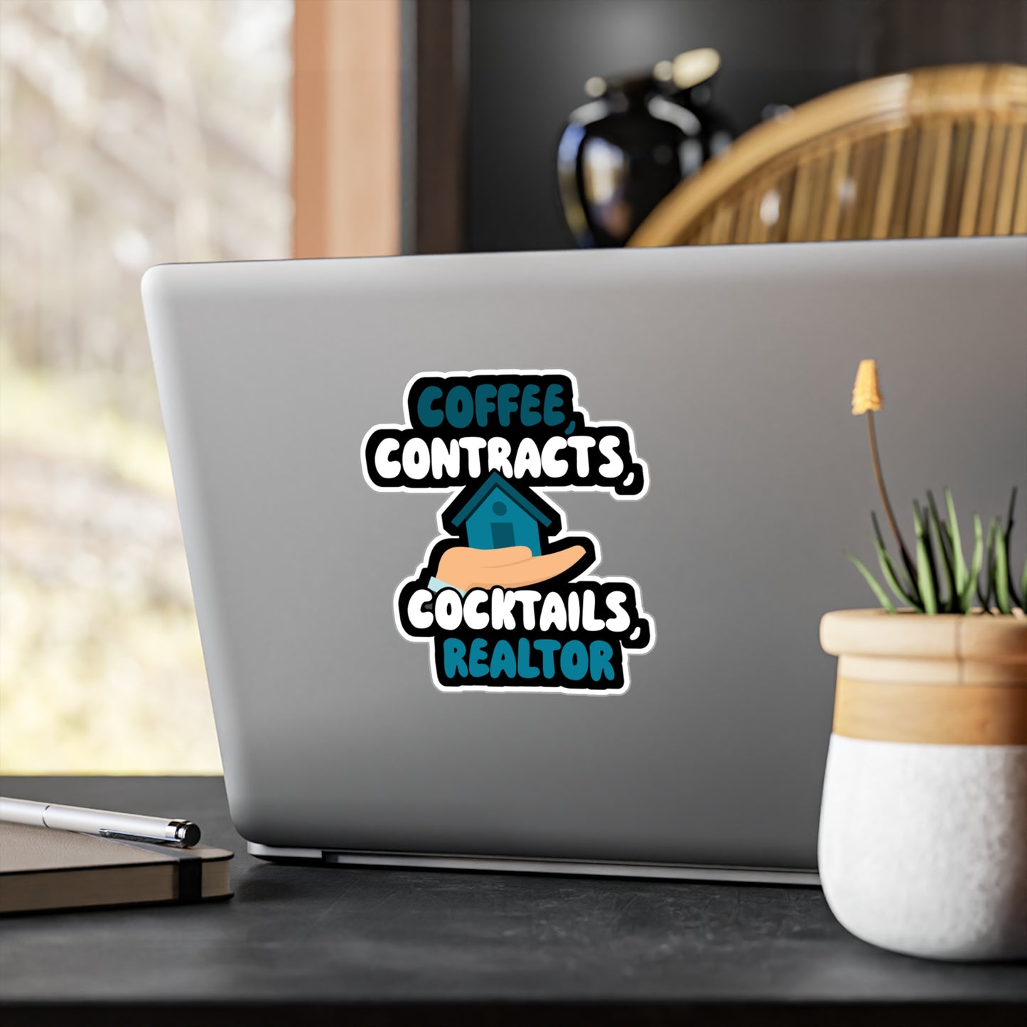 Coffee Contracts Cocktails Realtor - Ealtor Sticker for Wall, Laptop, Window, Truck, Car Ealtor Gift Vinyl Real estate Decal Sticker