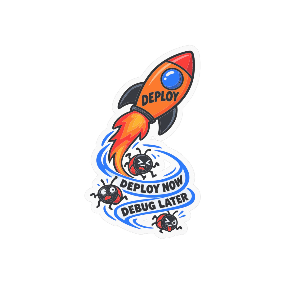 Tech Sticker - Deploy Now Debug Later, Reboot Button and Bandage Design Decals for Laptop or Water Bottle